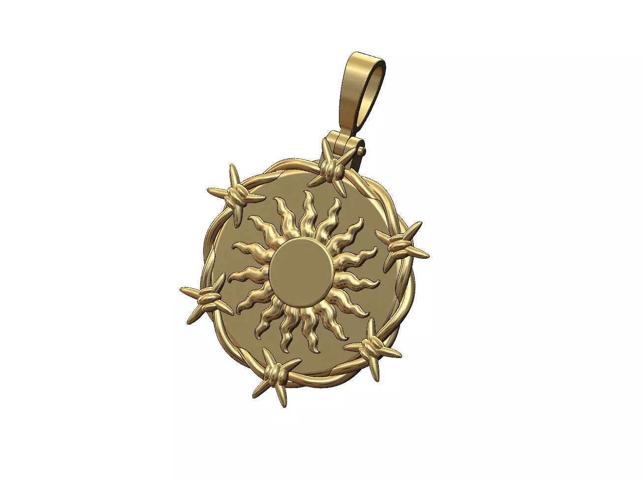 Sun ornament barbwire round pendant with bail 3D print model_0