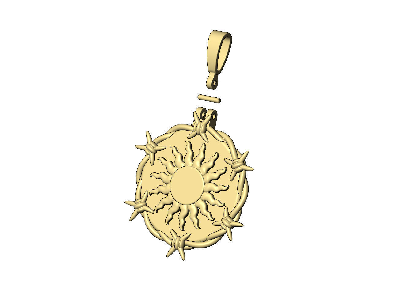 Sun ornament barbwire round pendant with bail 3D print model_5