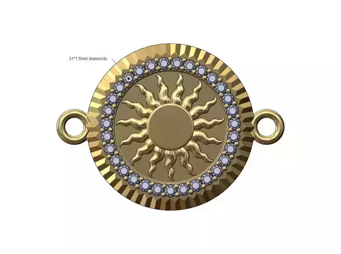 Fluted diamond bezel sun bracelet charm