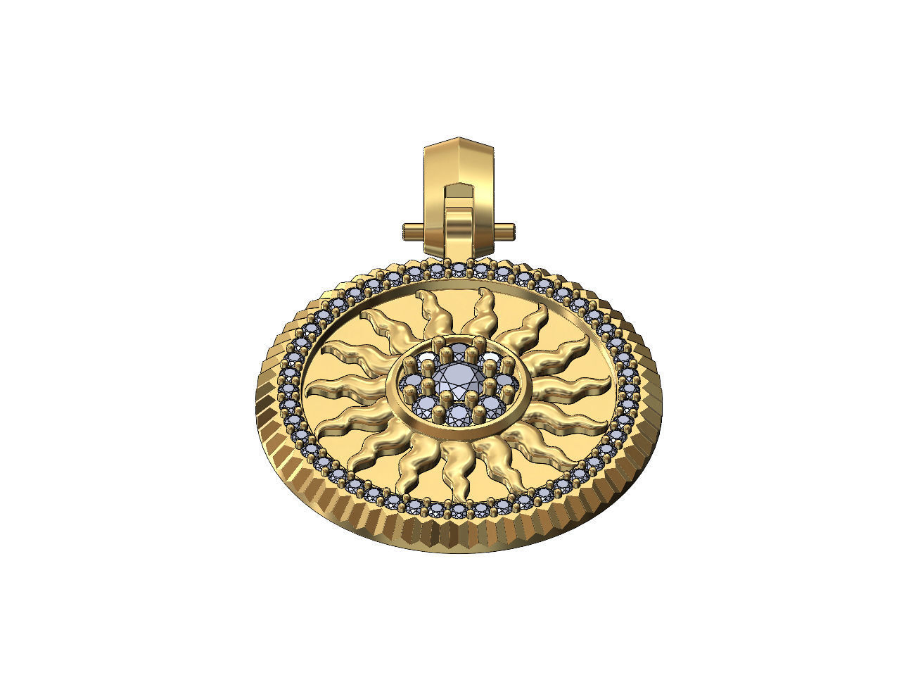 Sun cluster fluted bezel diamond pendant with bail 3D print model_3