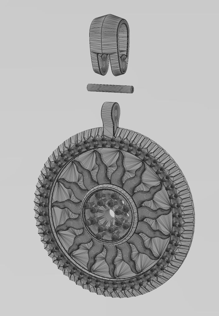 Sun cluster fluted bezel diamond pendant with bail 3D print model_14