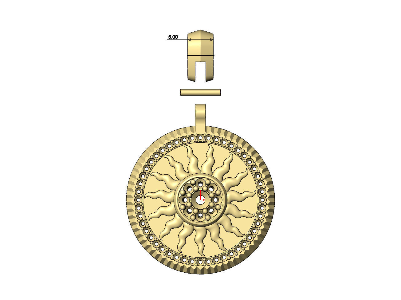 Sun cluster fluted bezel diamond pendant with bail 3D print model_7