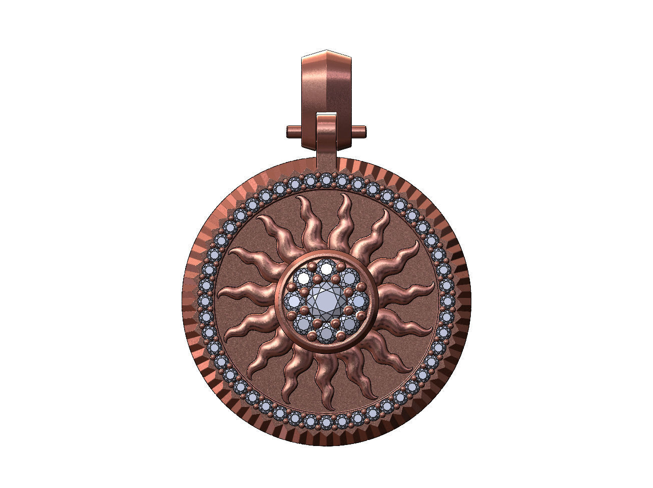 Sun cluster fluted bezel diamond pendant with bail 3D print model_11
