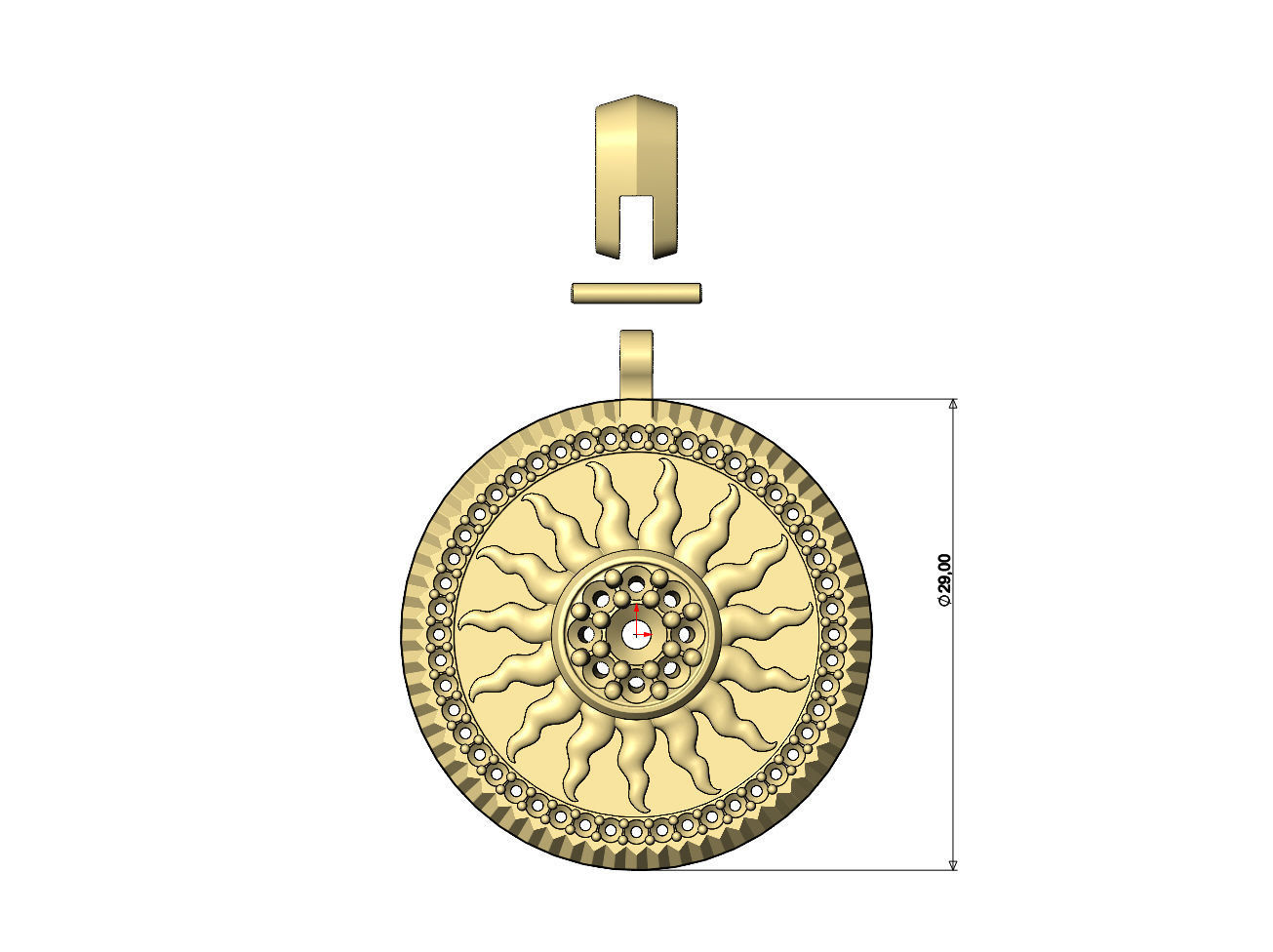 Sun cluster fluted bezel diamond pendant with bail 3D print model_6
