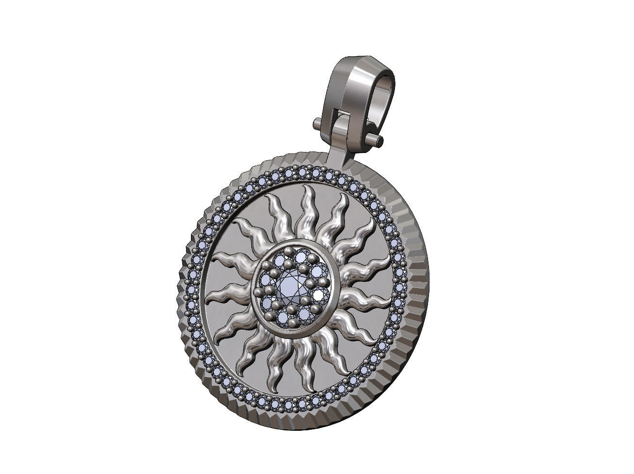 Sun cluster fluted bezel diamond pendant with bail 3D print model_12