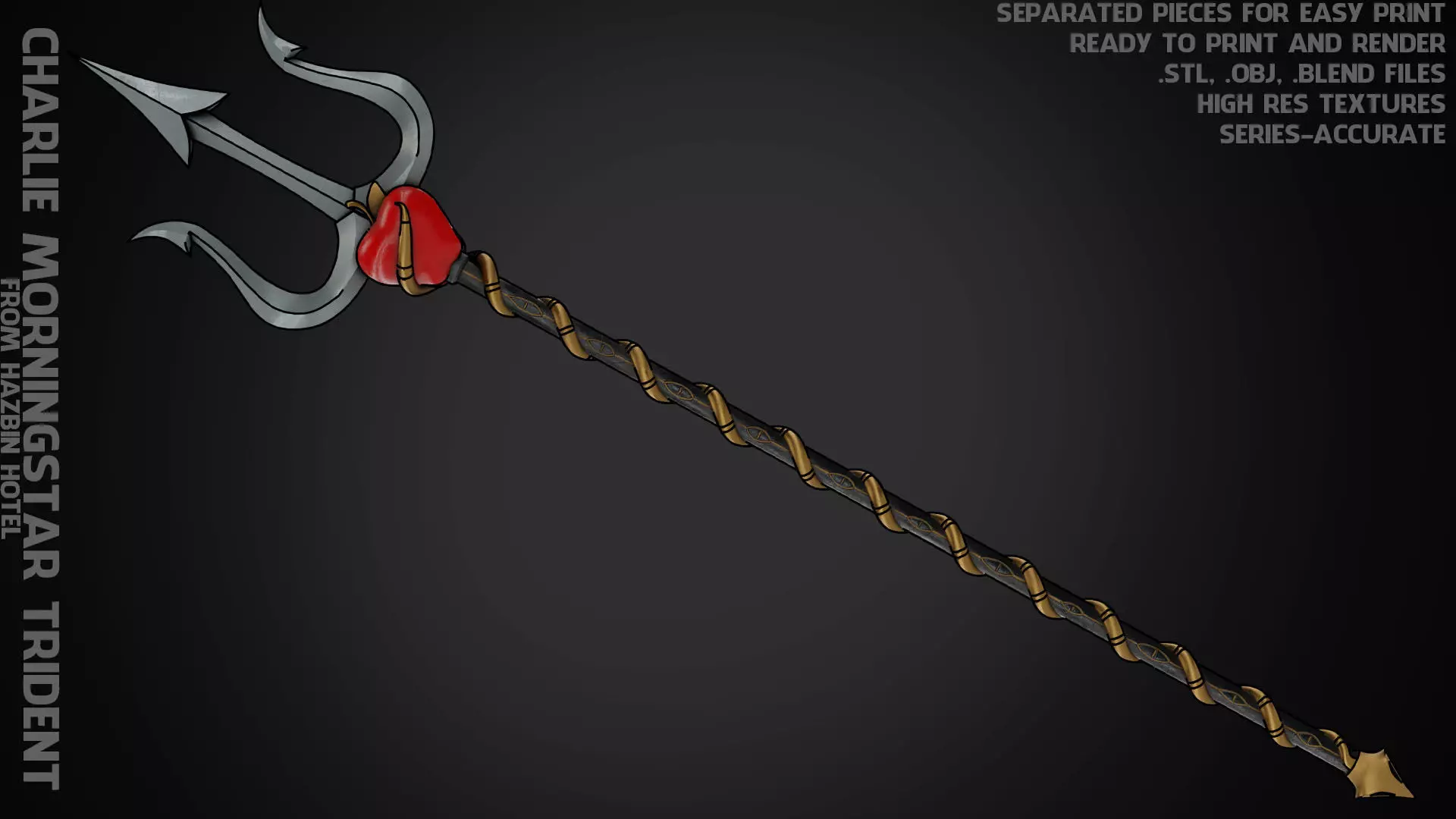 Hazbin Hotel Charlie Morningstar Trident for Cosplay 3D print model_0