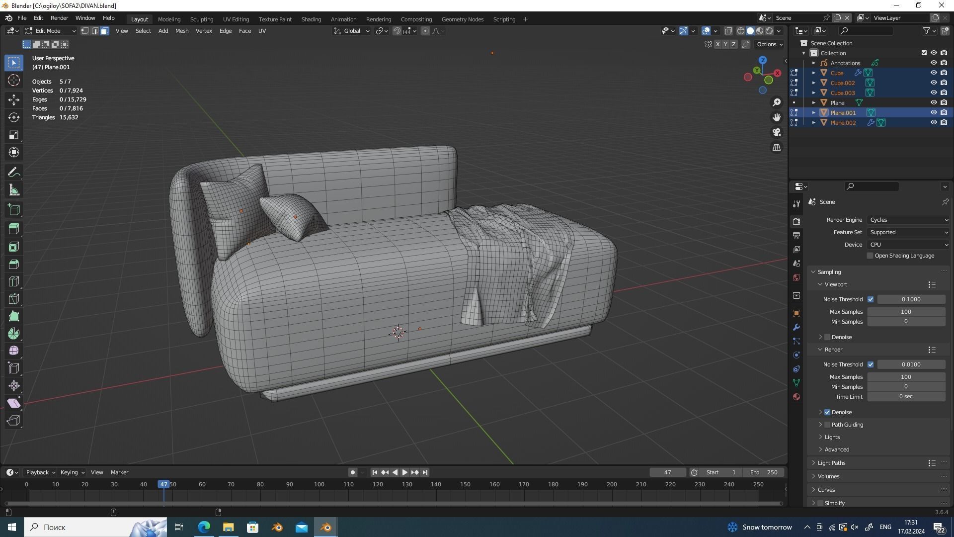 SOFA FOR INTERIOR Low-poly 3D model_5