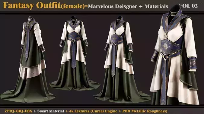 Fantasy Outfit-Clo3d -Smart Material - Textures - OBJ -FBX