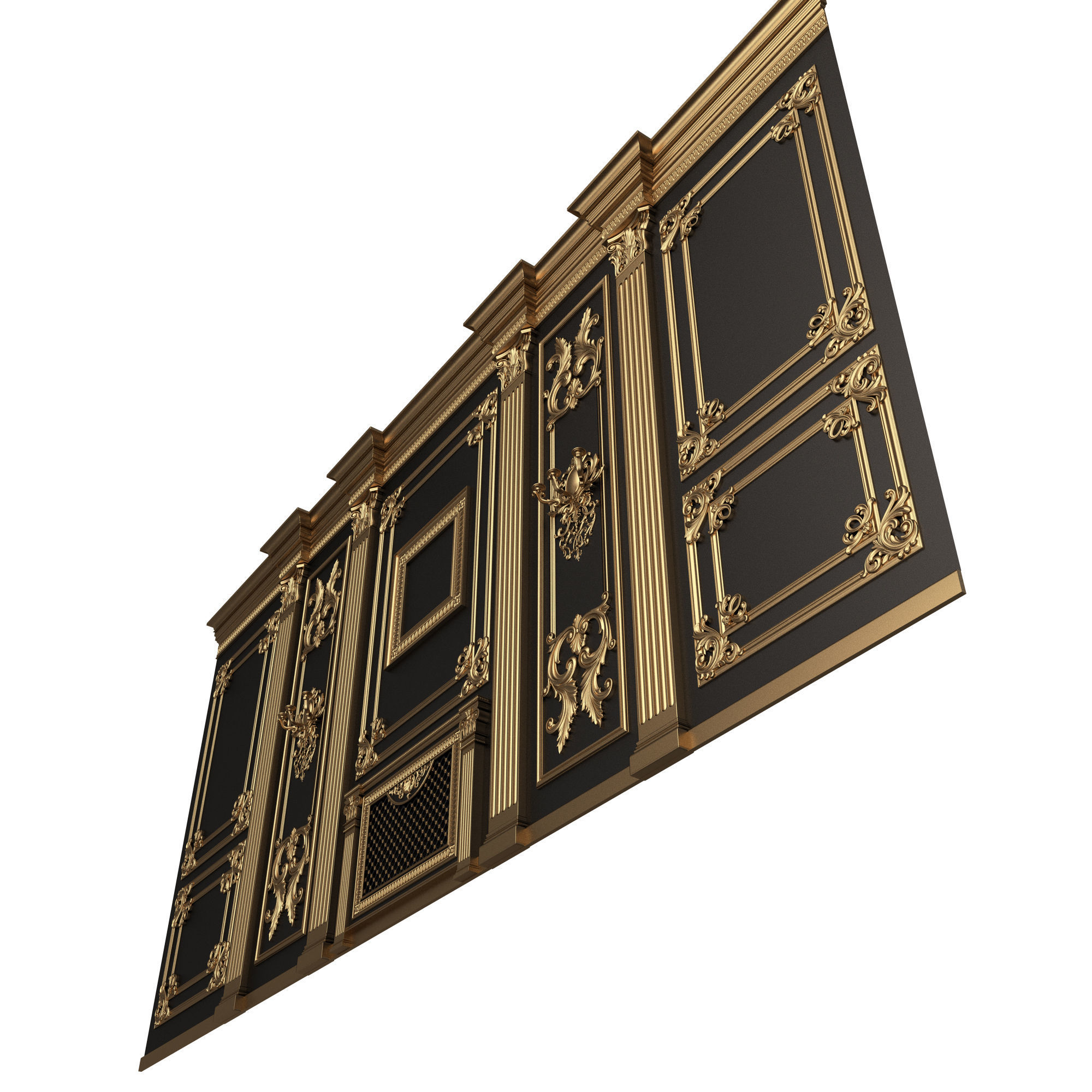 Boiserie Classic Wall with Mouldings 010 Black Low-poly 3D model_4