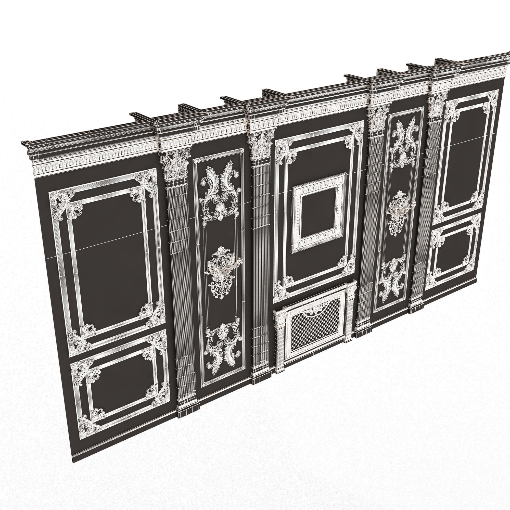 Boiserie Classic Wall with Mouldings 010 Black Low-poly 3D model_9