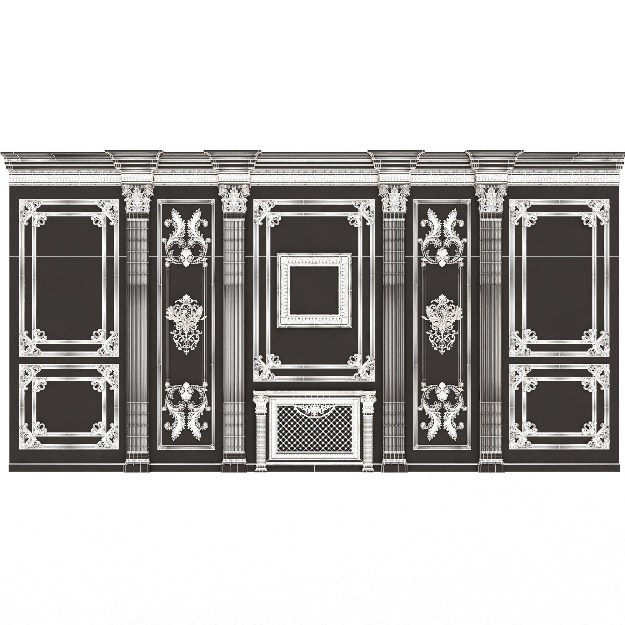 Boiserie Classic Wall with Mouldings 010 Black Low-poly 3D model_6