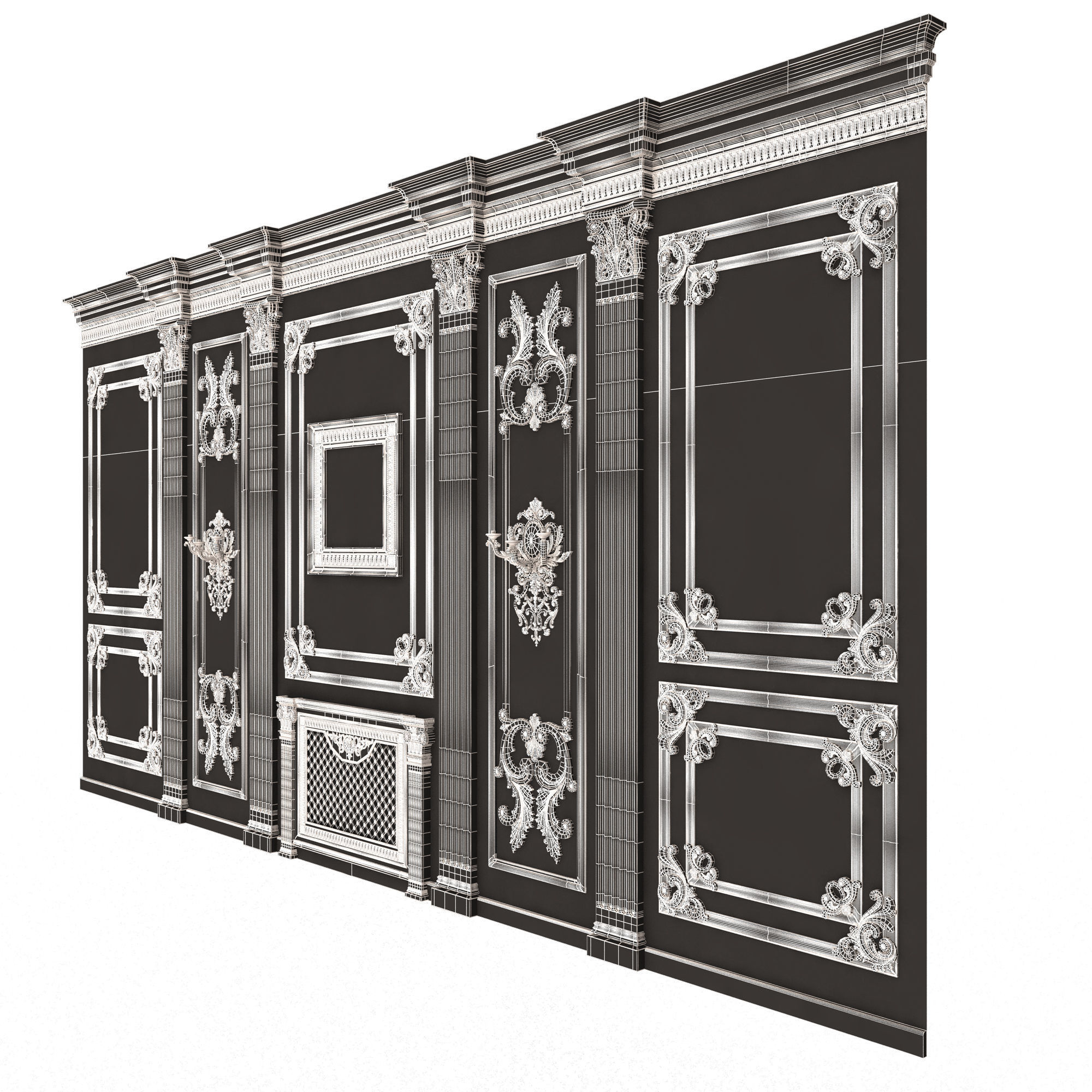 Boiserie Classic Wall with Mouldings 010 Black Low-poly 3D model_8