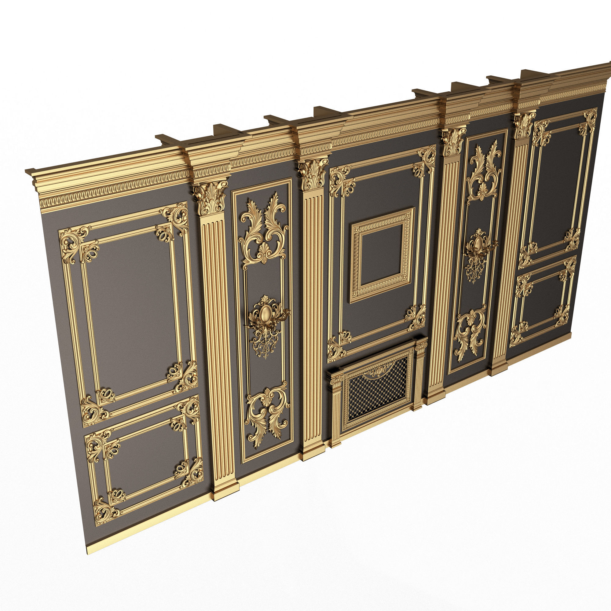 Boiserie Classic Wall with Mouldings 010 Black Low-poly 3D model_3