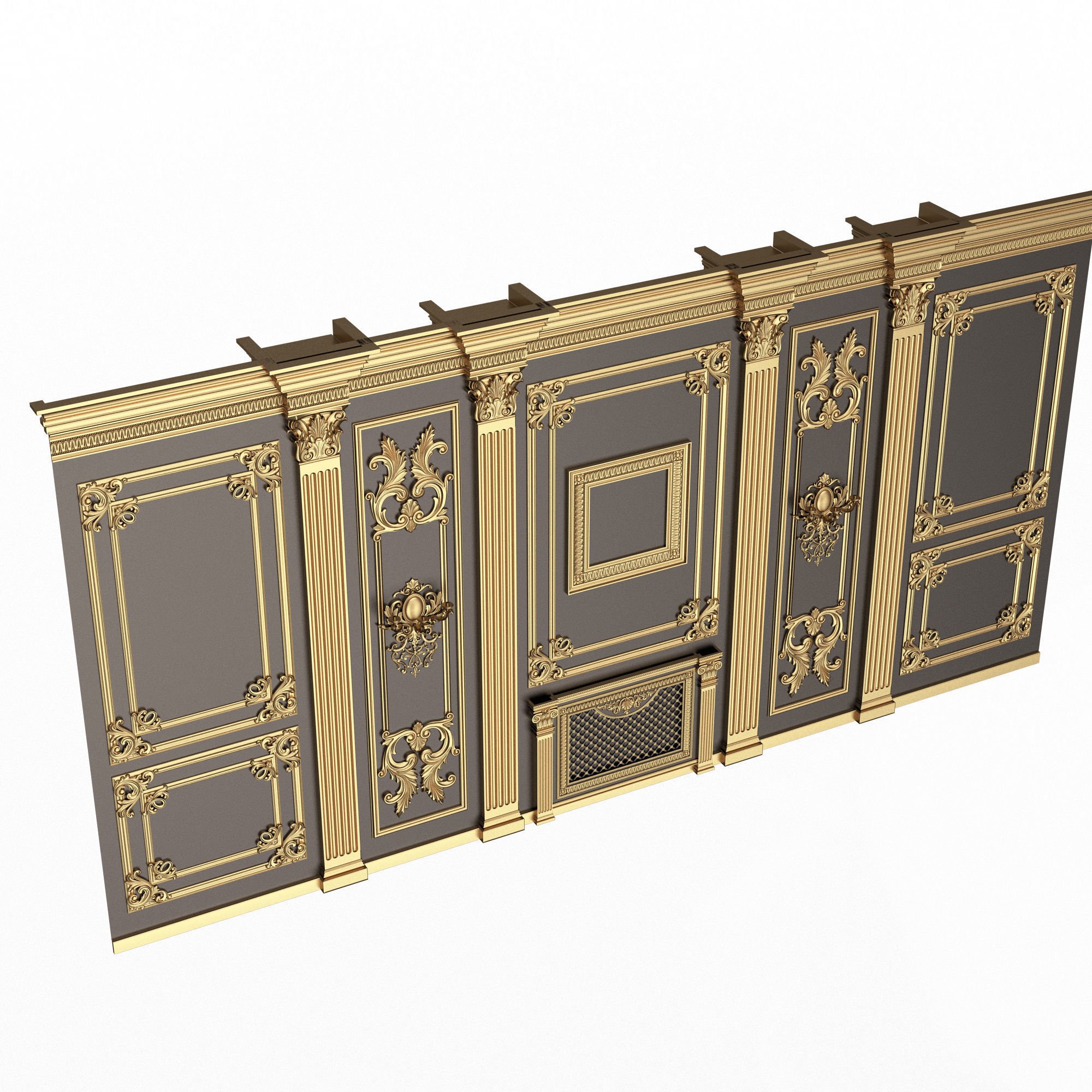 Boiserie Classic Wall with Mouldings 010 Black Low-poly 3D model_1