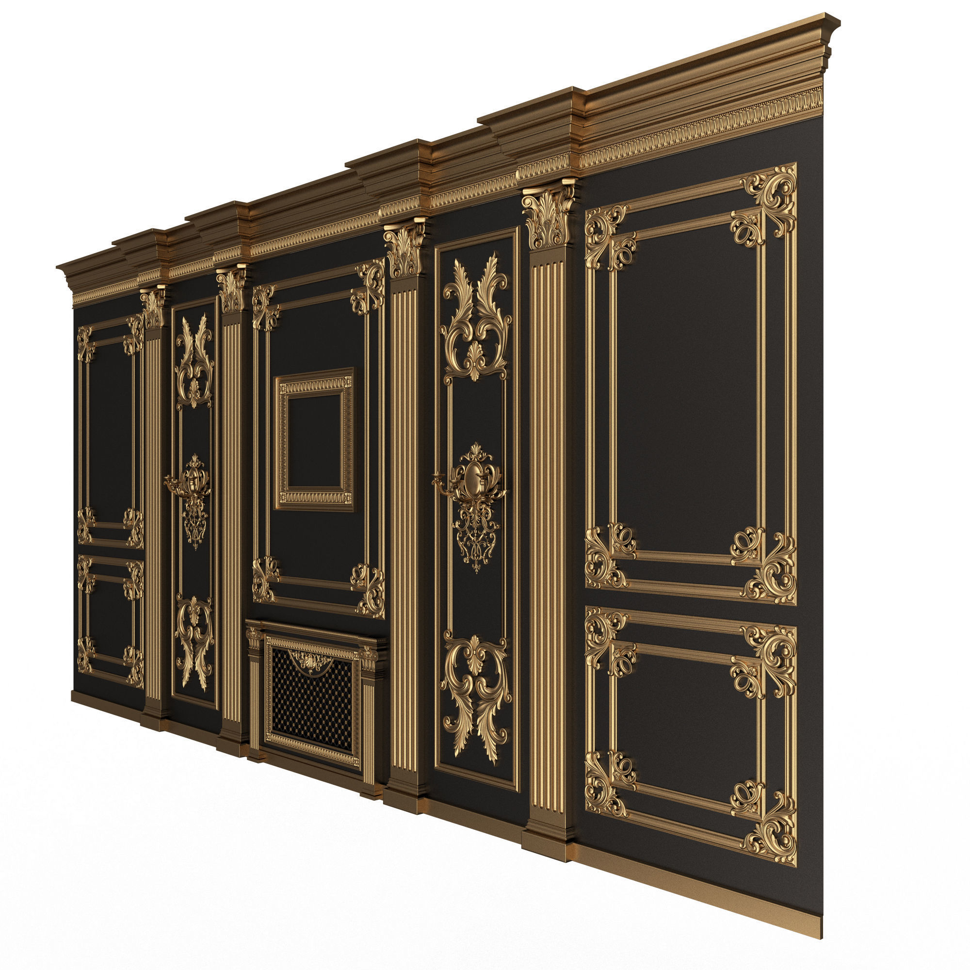 Boiserie Classic Wall with Mouldings 010 Black Low-poly 3D model_2