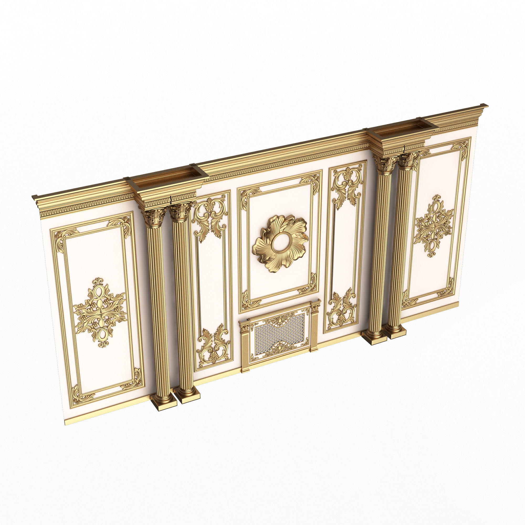 Boiserie Classic Wall with Mouldings 011 White Low-poly 3D model_1