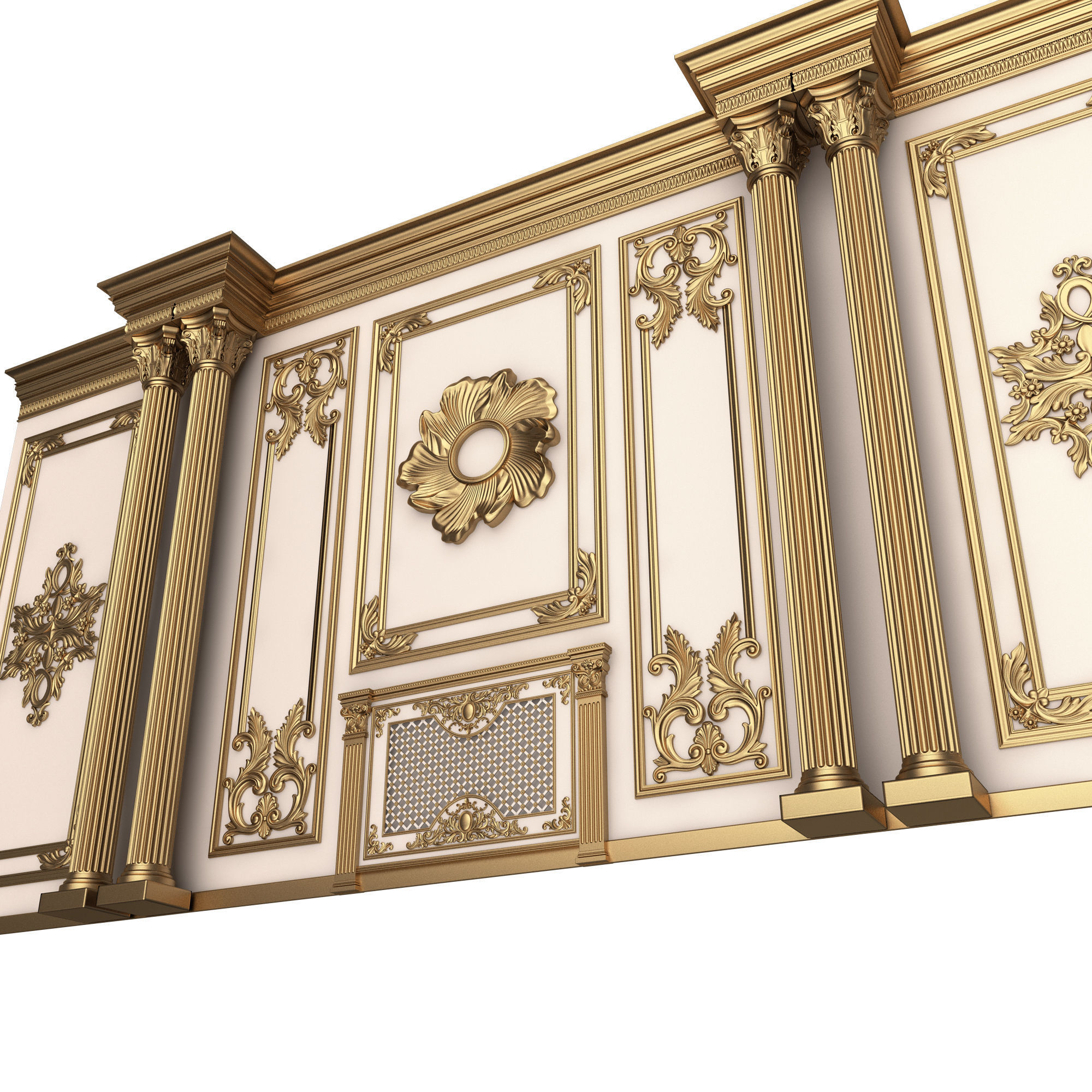 Boiserie Classic Wall with Mouldings 011 White Low-poly 3D model_4