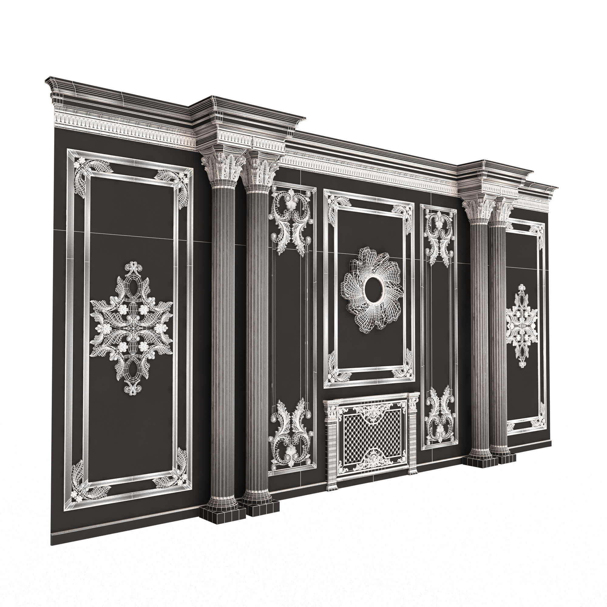 Boiserie Classic Wall with Mouldings 011 White Low-poly 3D model_9