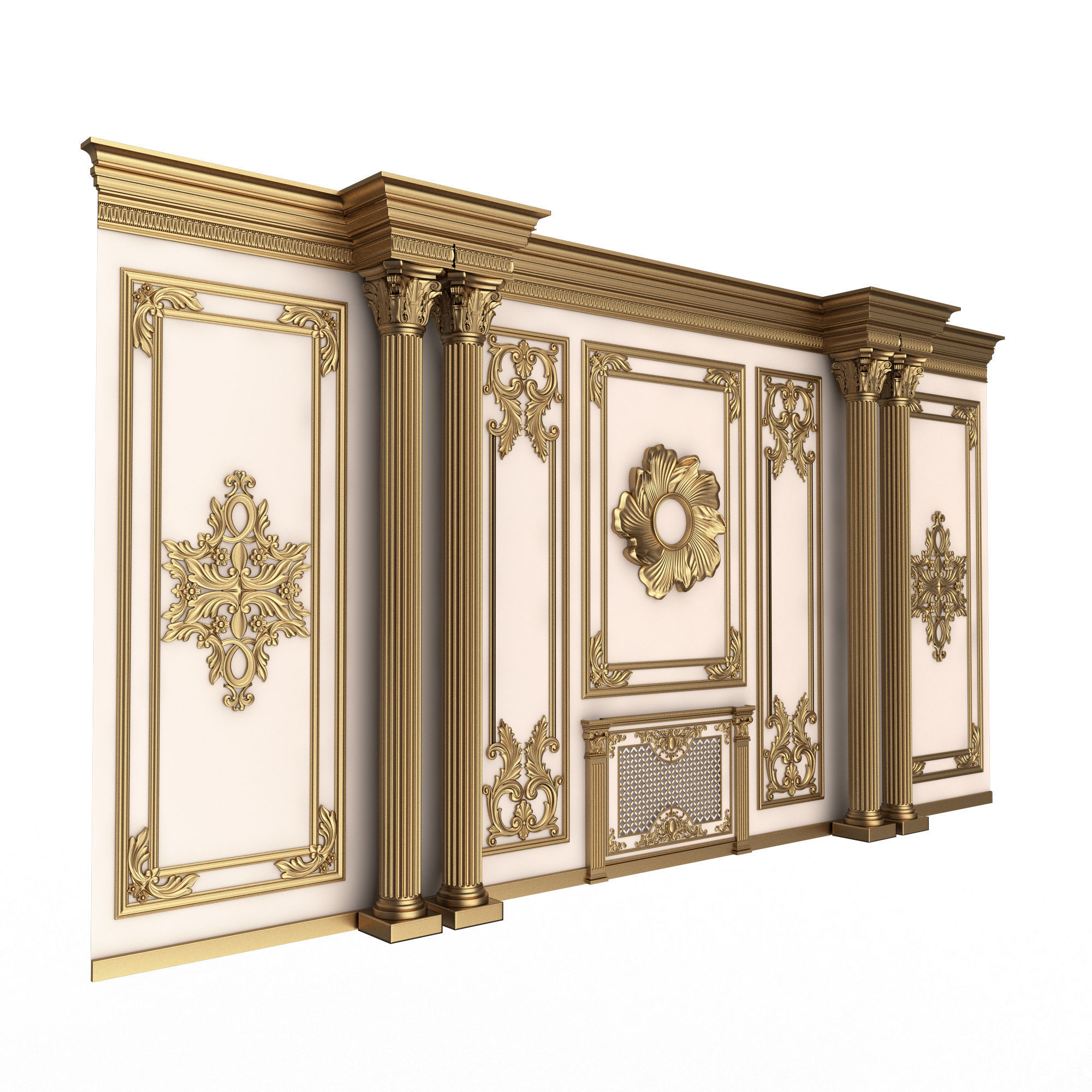 Boiserie Classic Wall with Mouldings 011 White Low-poly 3D model_3