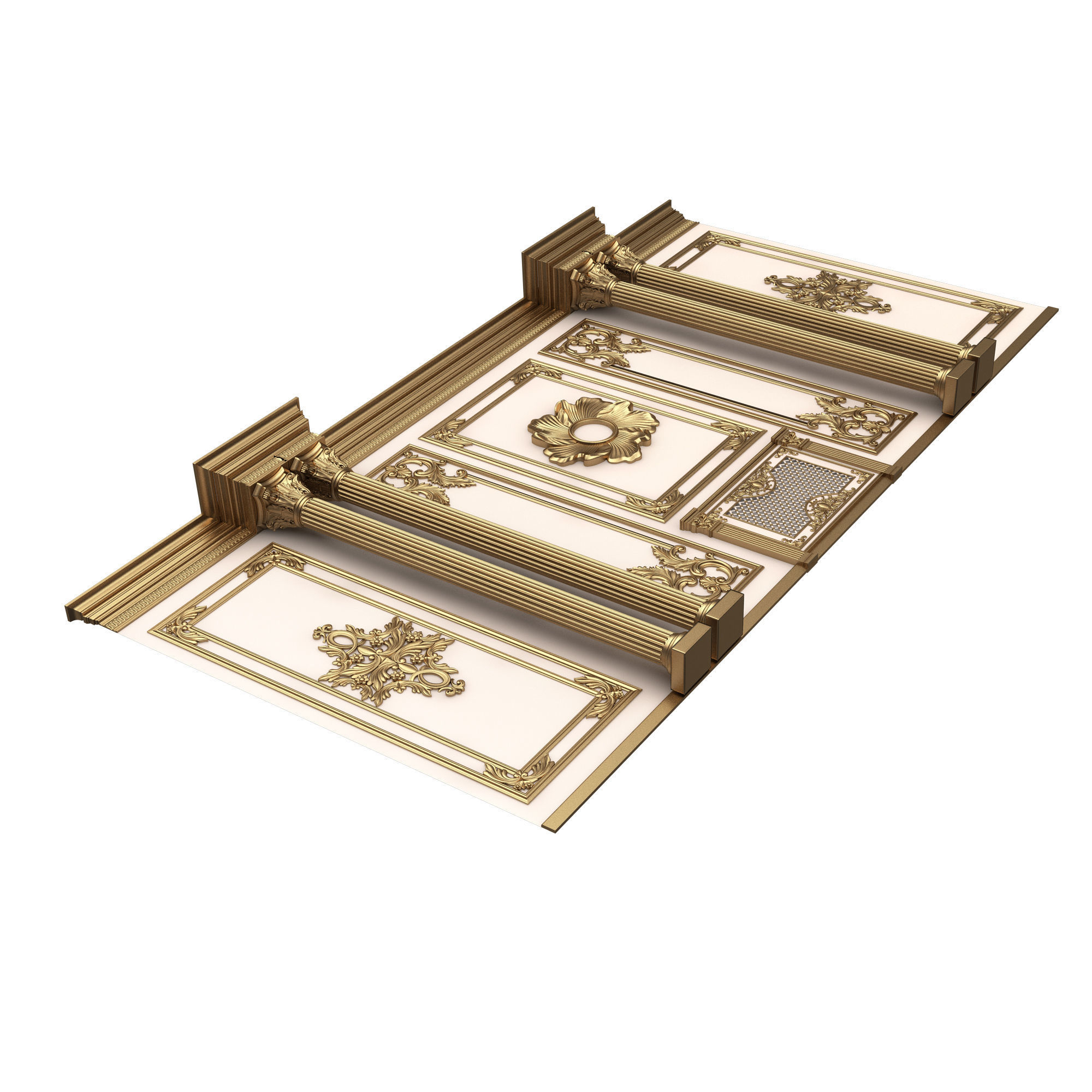 Boiserie Classic Wall with Mouldings 011 White Low-poly 3D model_5