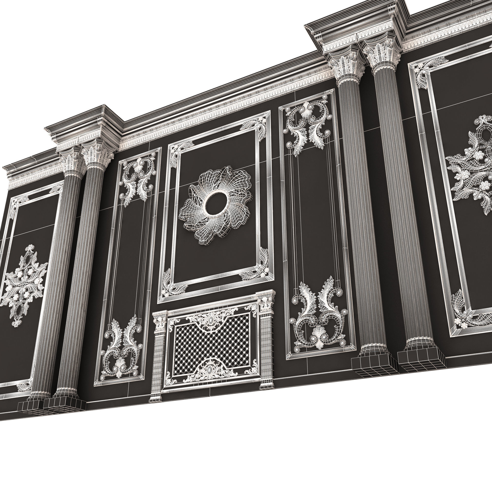 Boiserie Classic Wall with Mouldings 011 White Low-poly 3D model_10
