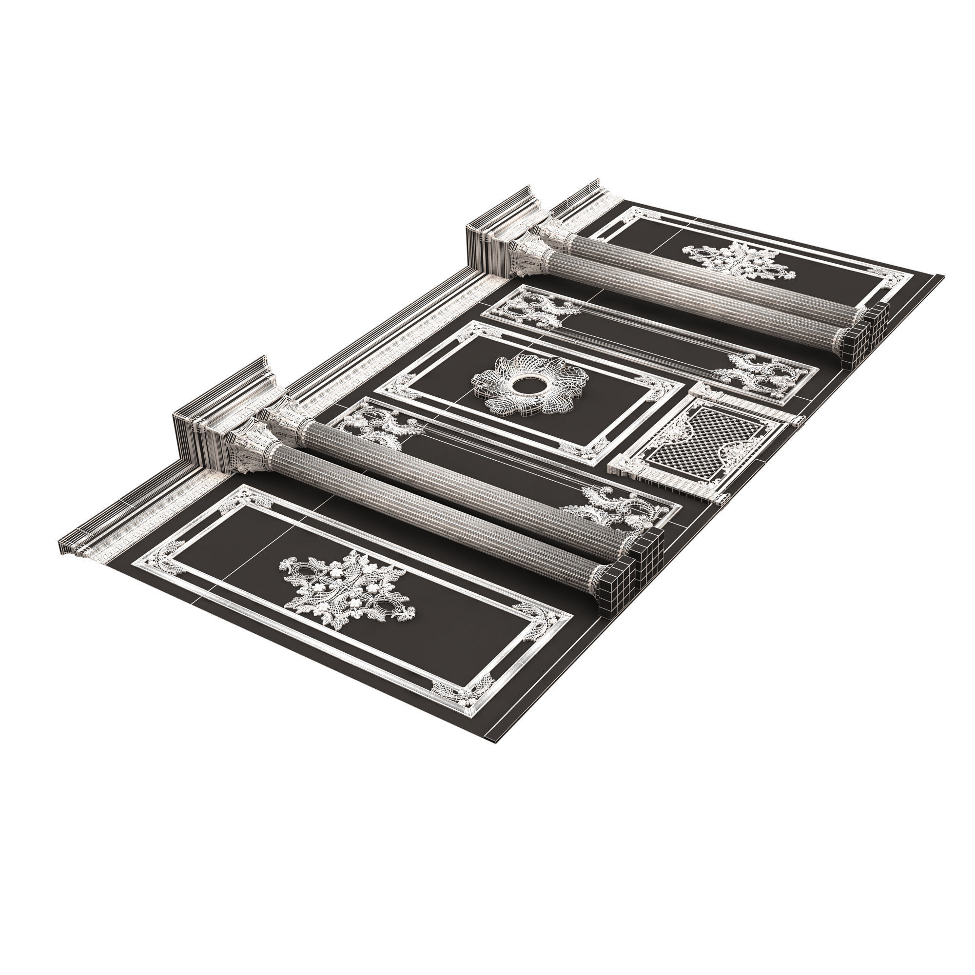 Boiserie Classic Wall with Mouldings 011 White Low-poly 3D model_11