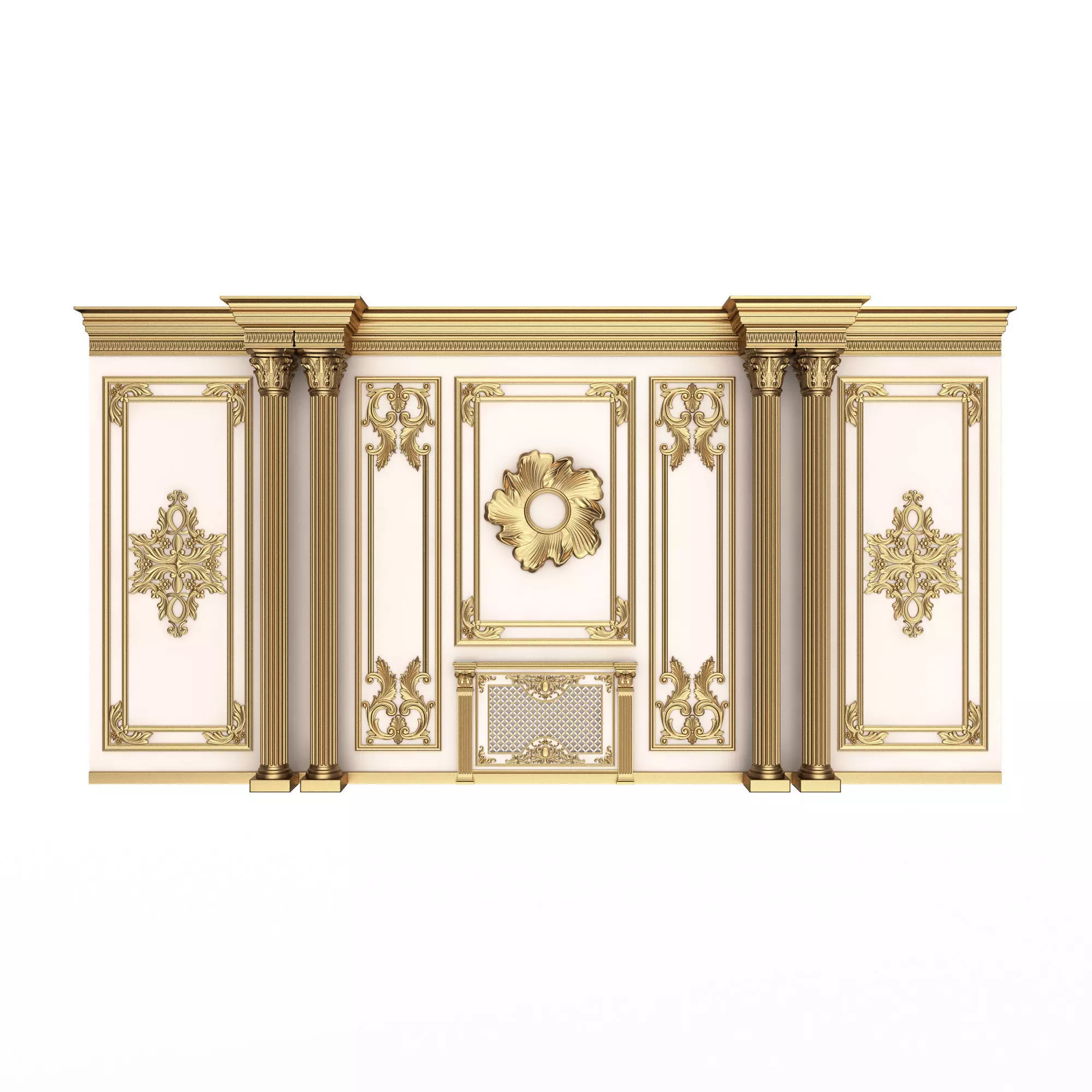 Boiserie Classic Wall with Mouldings 011 White Low-poly 3D model_0
