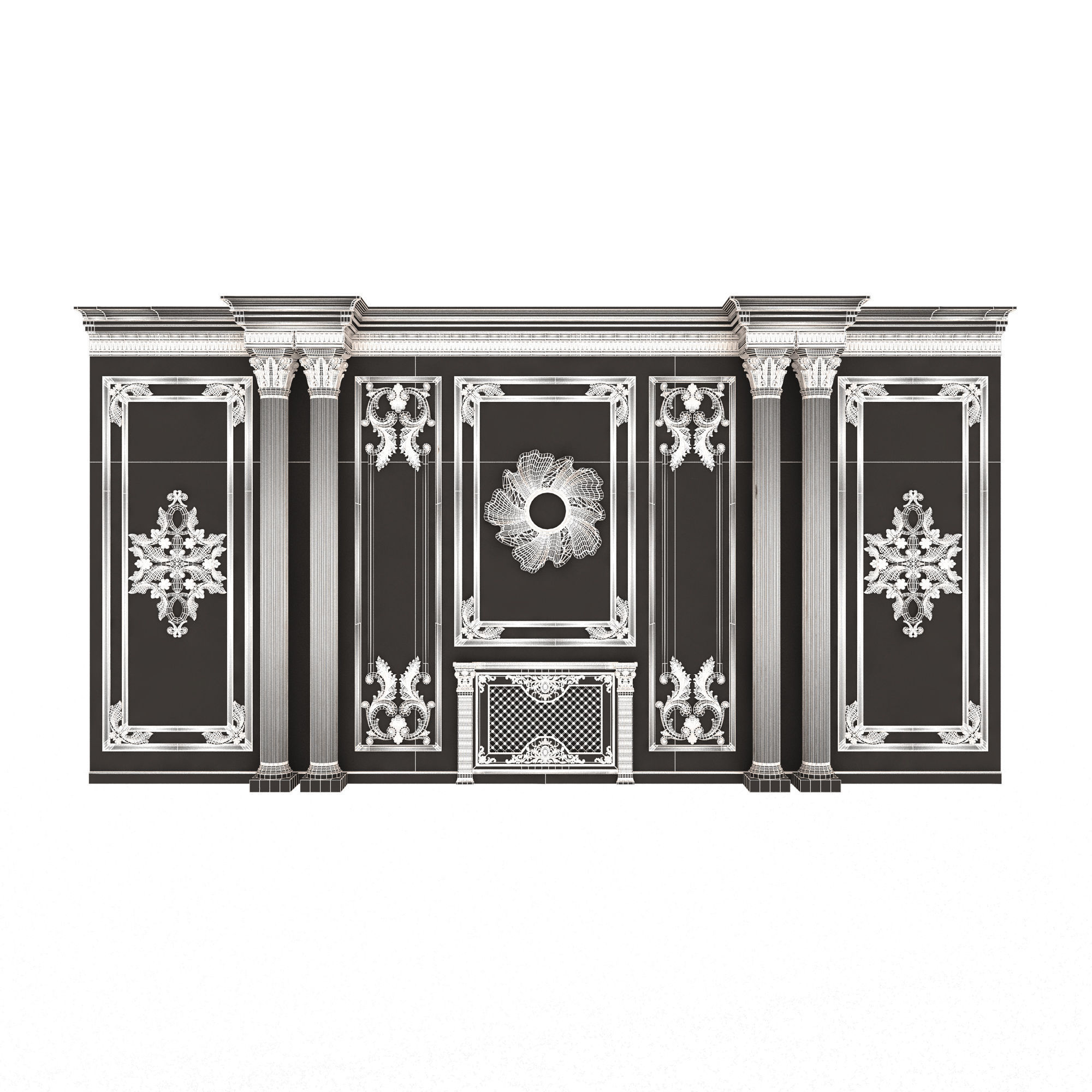 Boiserie Classic Wall with Mouldings 011 White Low-poly 3D model_6