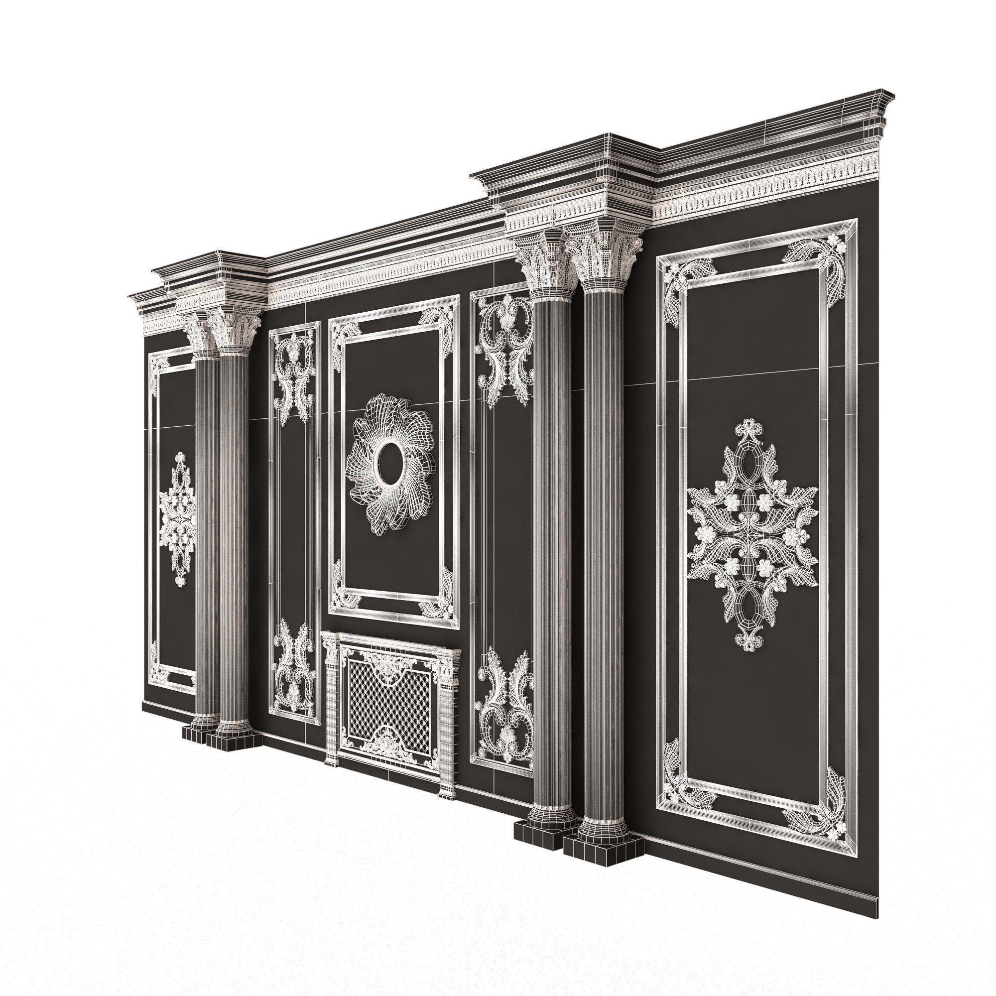 Boiserie Classic Wall with Mouldings 011 White Low-poly 3D model_8