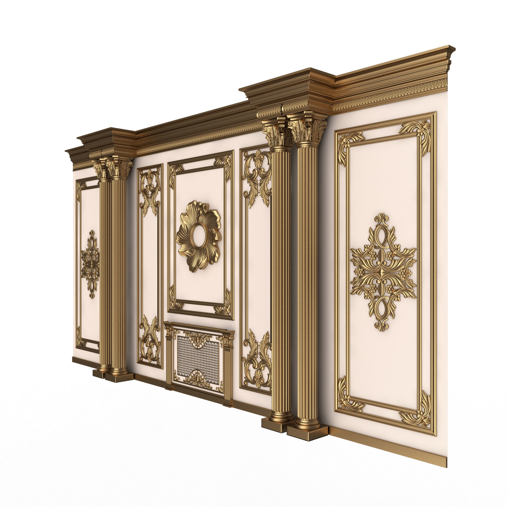Boiserie Classic Wall with Mouldings 011 White Low-poly 3D model_2