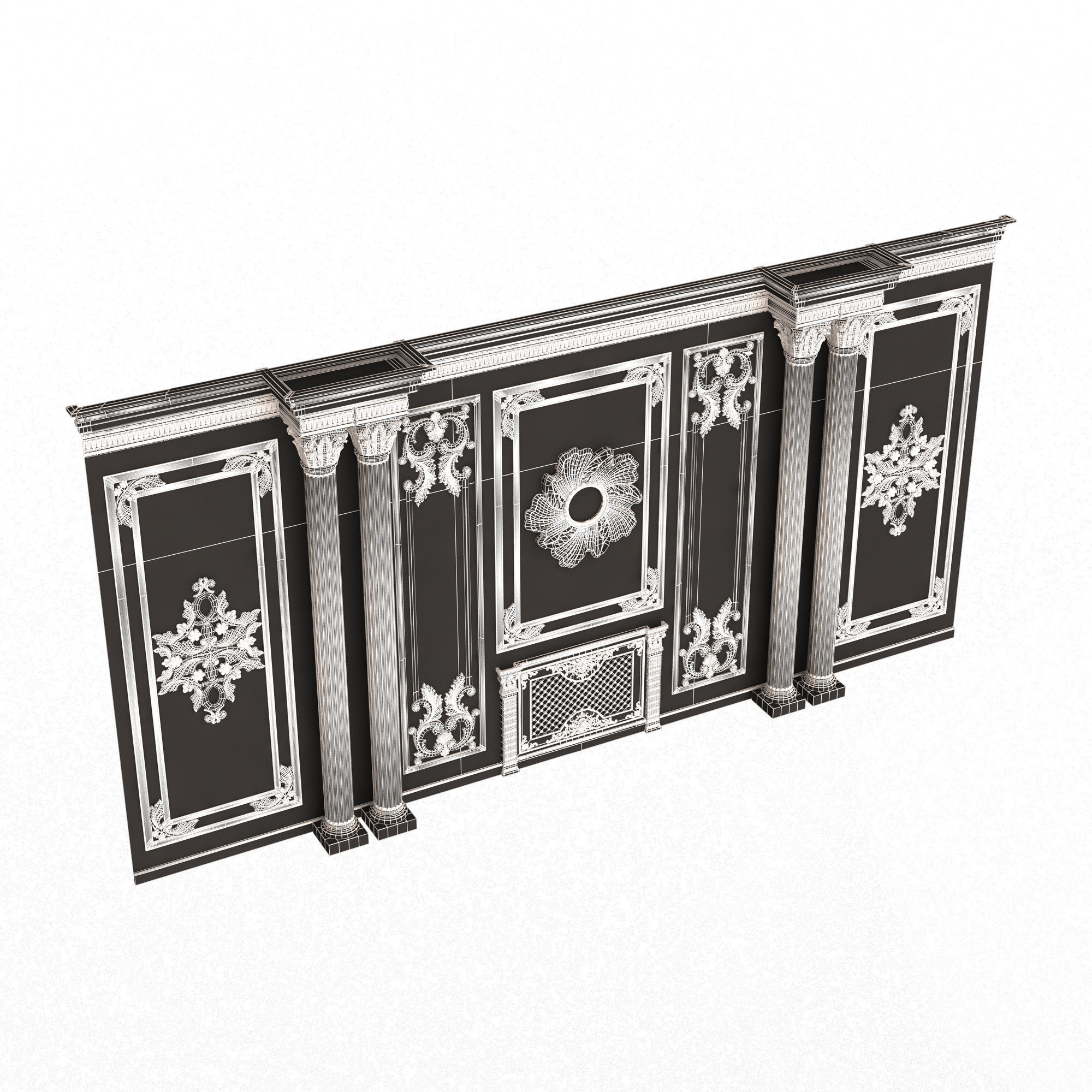 Boiserie Classic Wall with Mouldings 011 White Low-poly 3D model_7