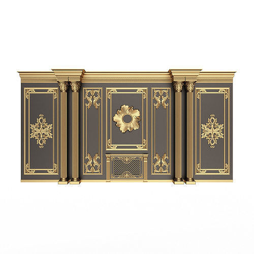 Boiserie Classic Wall with Mouldings 011 Black Low-poly 3D model