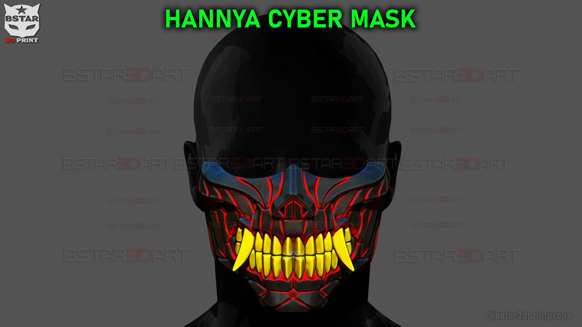 Hannya Cyber Half Mask - Halloween Cosplay 3D print model_1