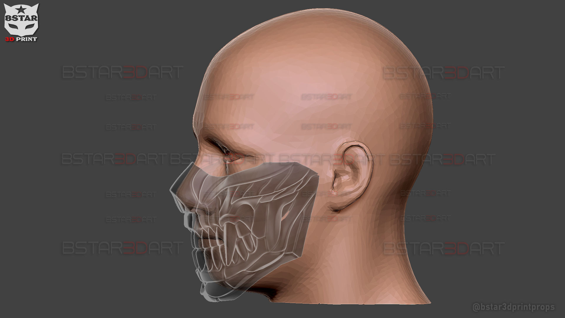 Hannya Cyber Half Mask - Halloween Cosplay 3D print model_22