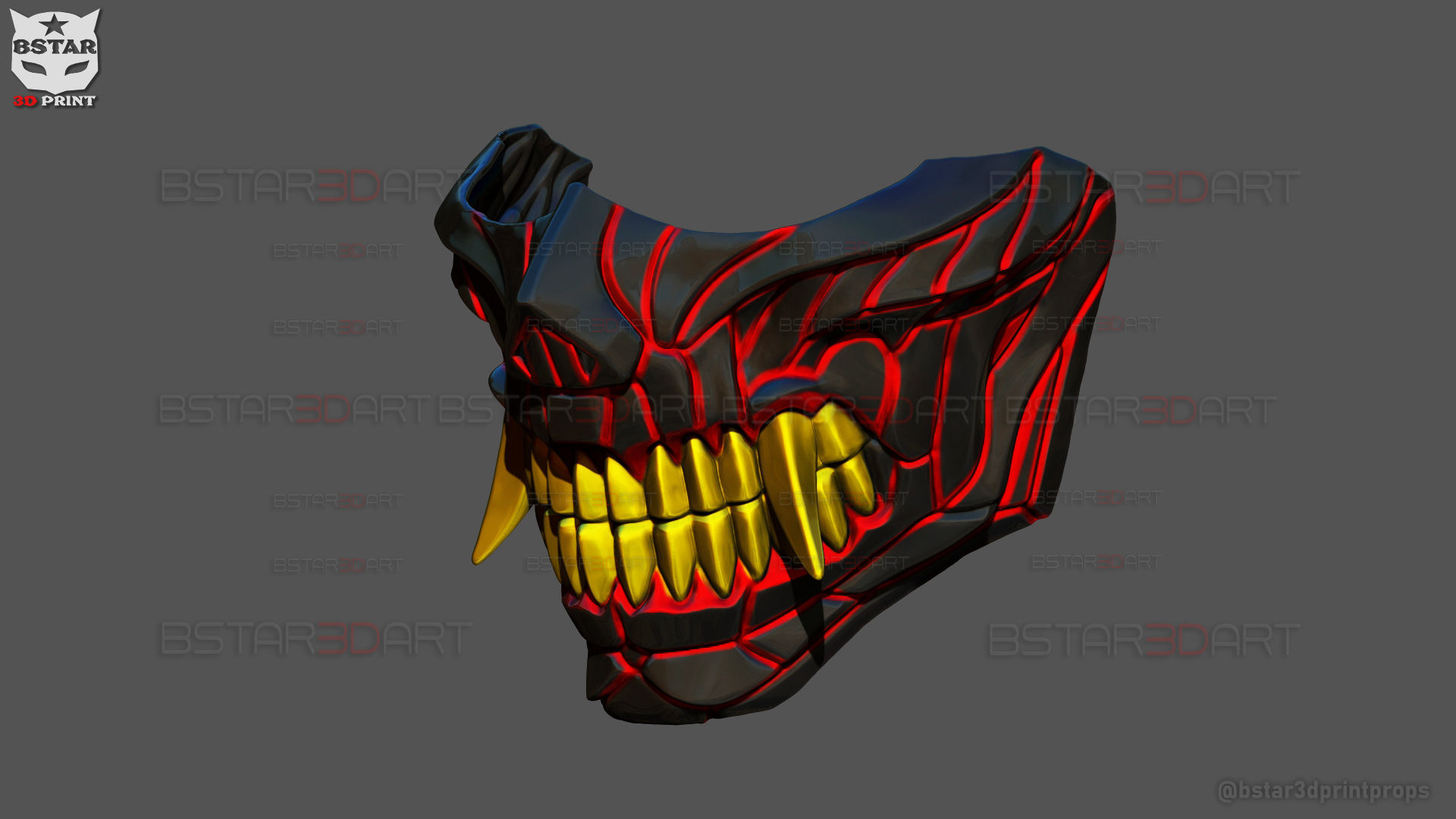 Hannya Cyber Half Mask - Halloween Cosplay 3D print model_12