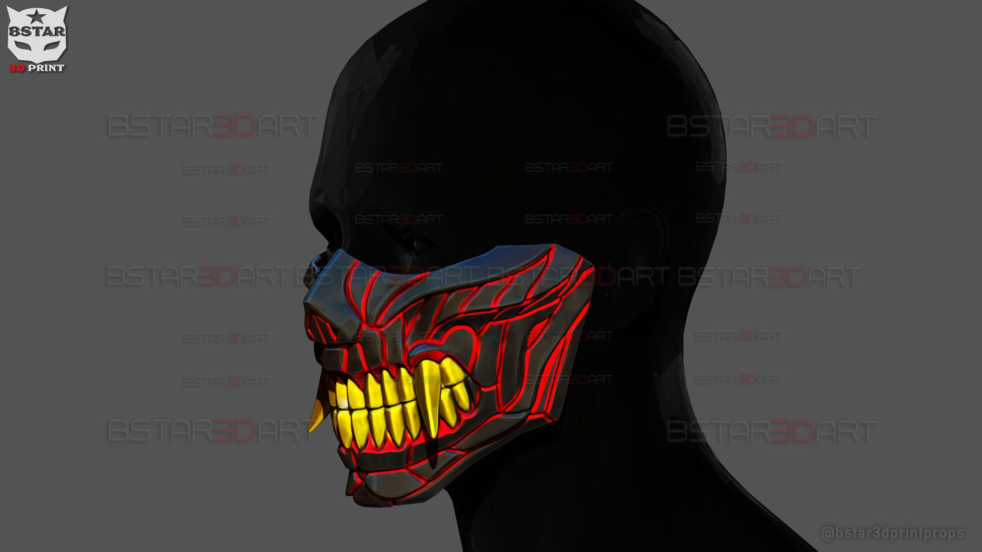 Hannya Cyber Half Mask - Halloween Cosplay 3D print model_7