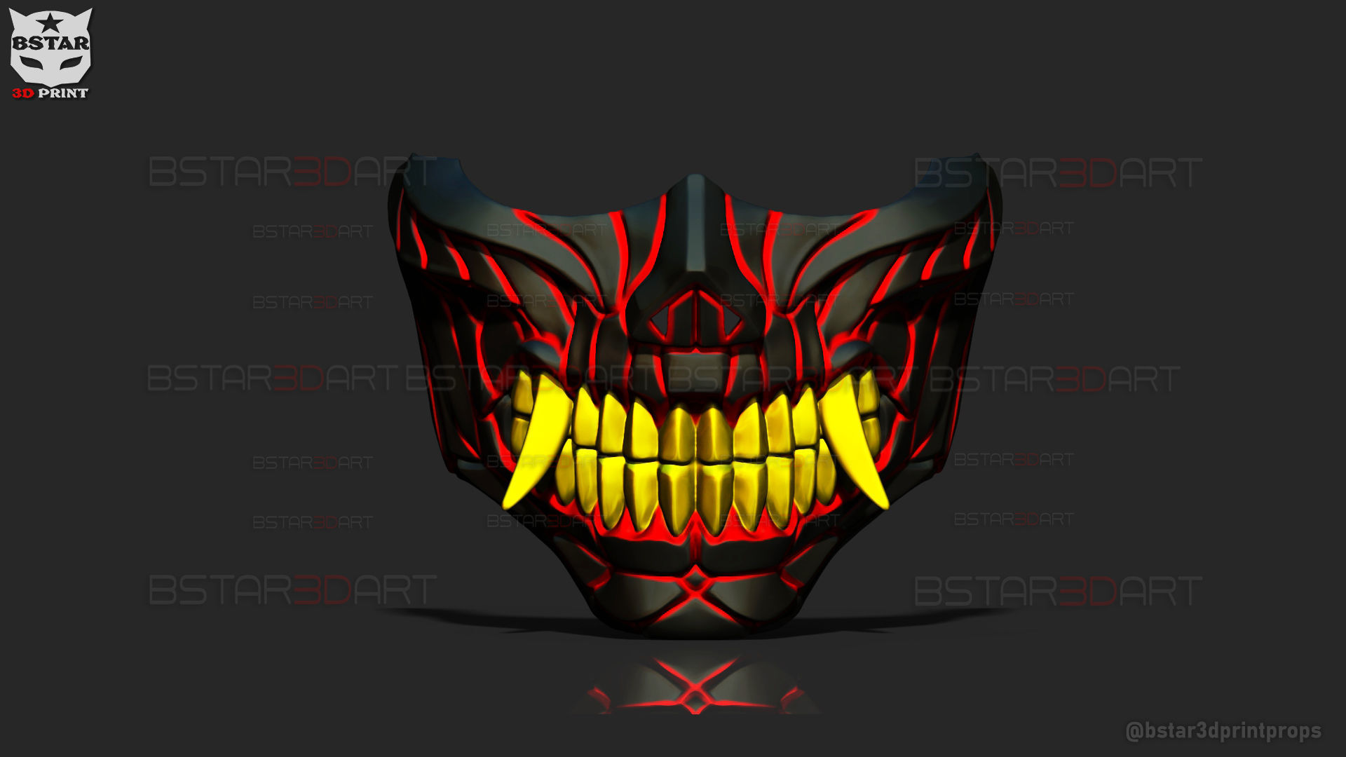Hannya Cyber Half Mask - Halloween Cosplay 3D print model_9
