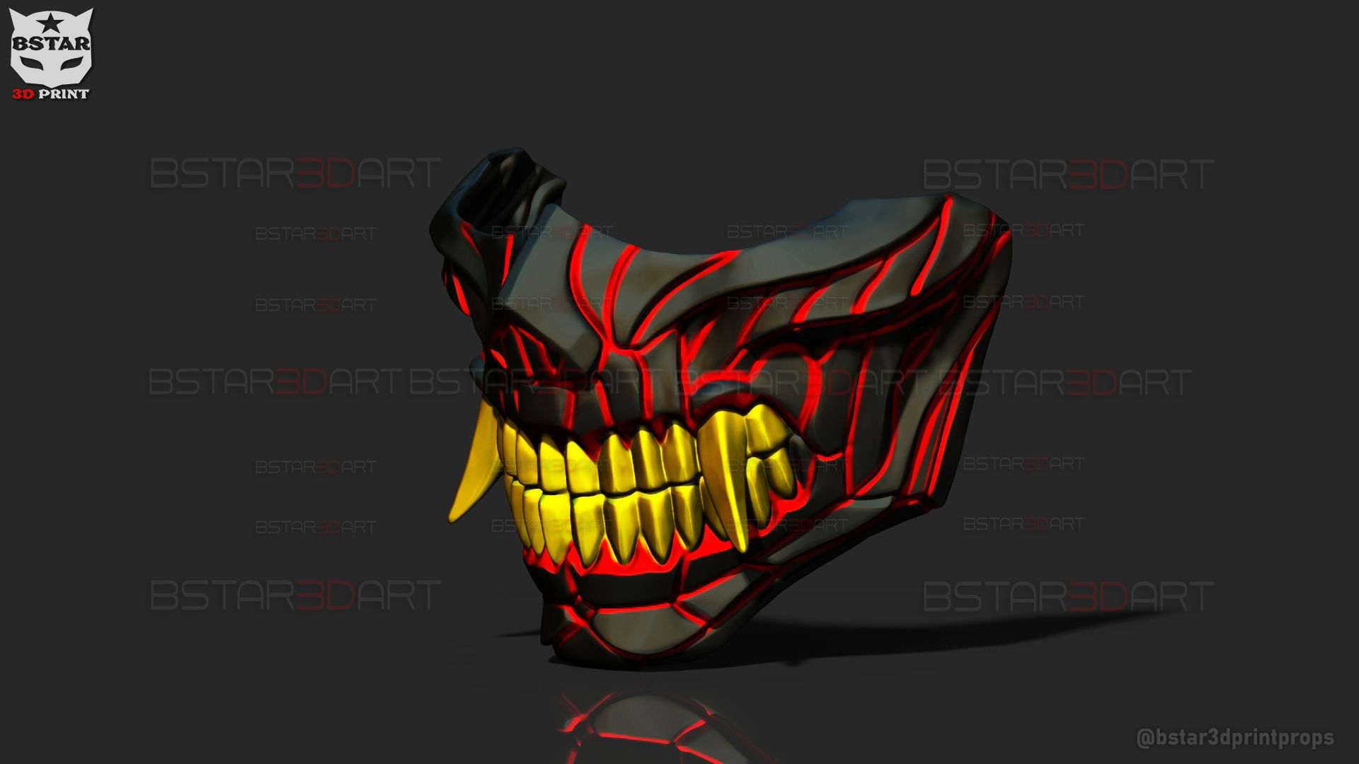 Hannya Cyber Half Mask - Halloween Cosplay 3D print model_10