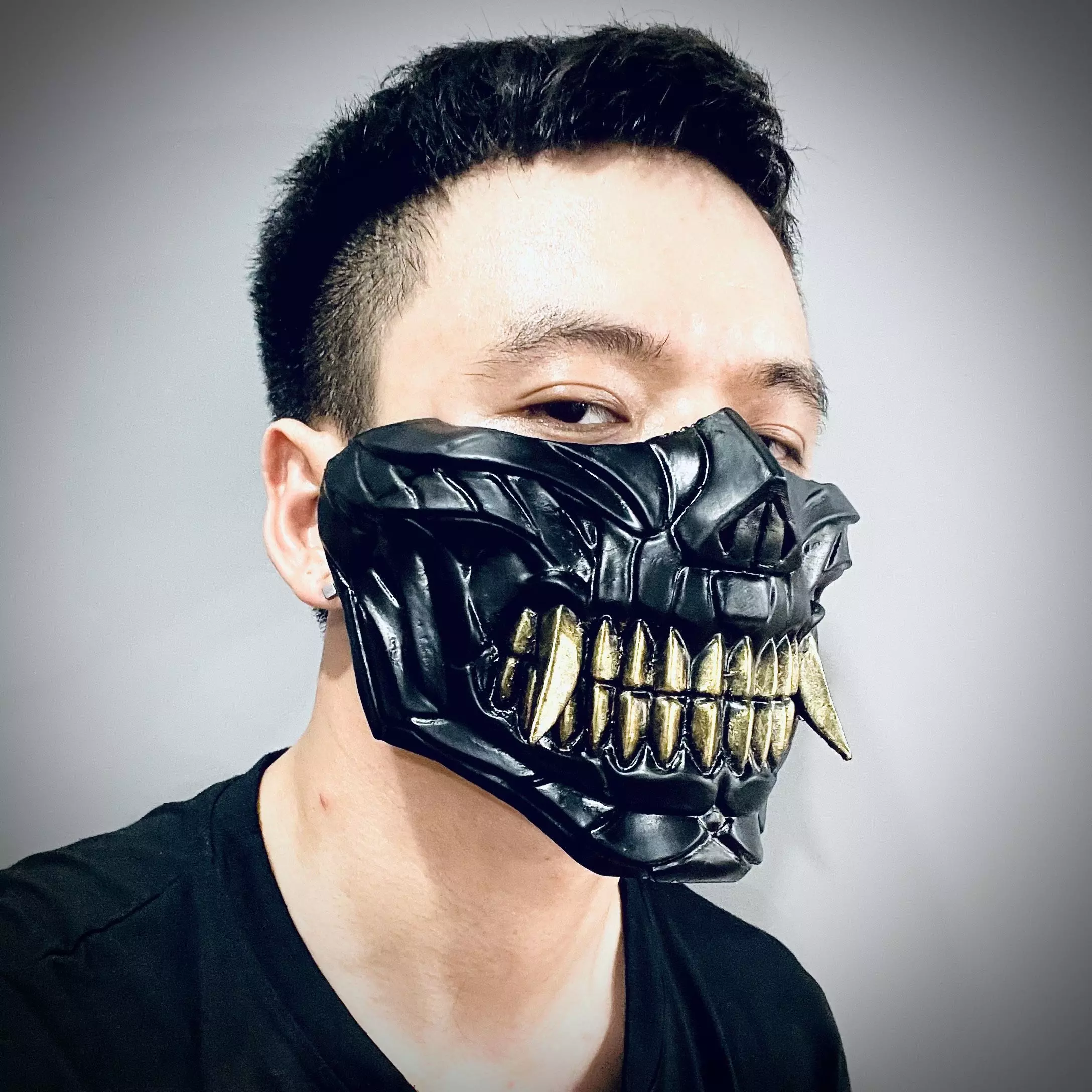 Hannya Cyber Half Mask - Halloween Cosplay 3D print model_0