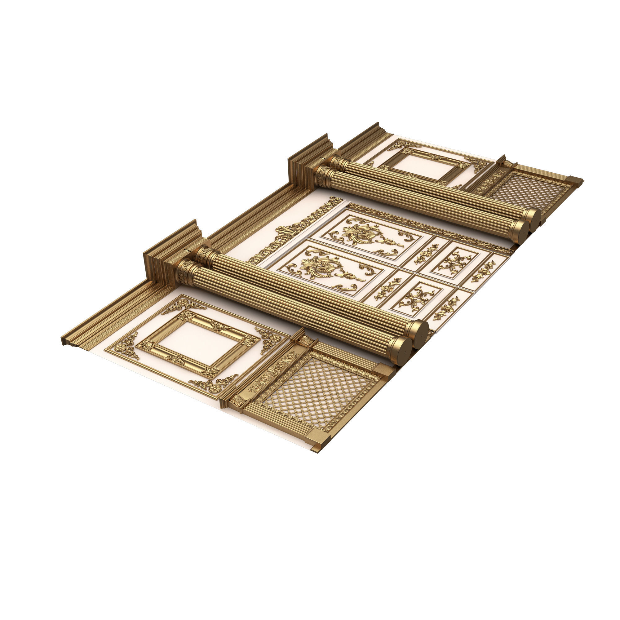 Boiserie Classic Wall with Mouldings 012 White Low-poly 3D model_5