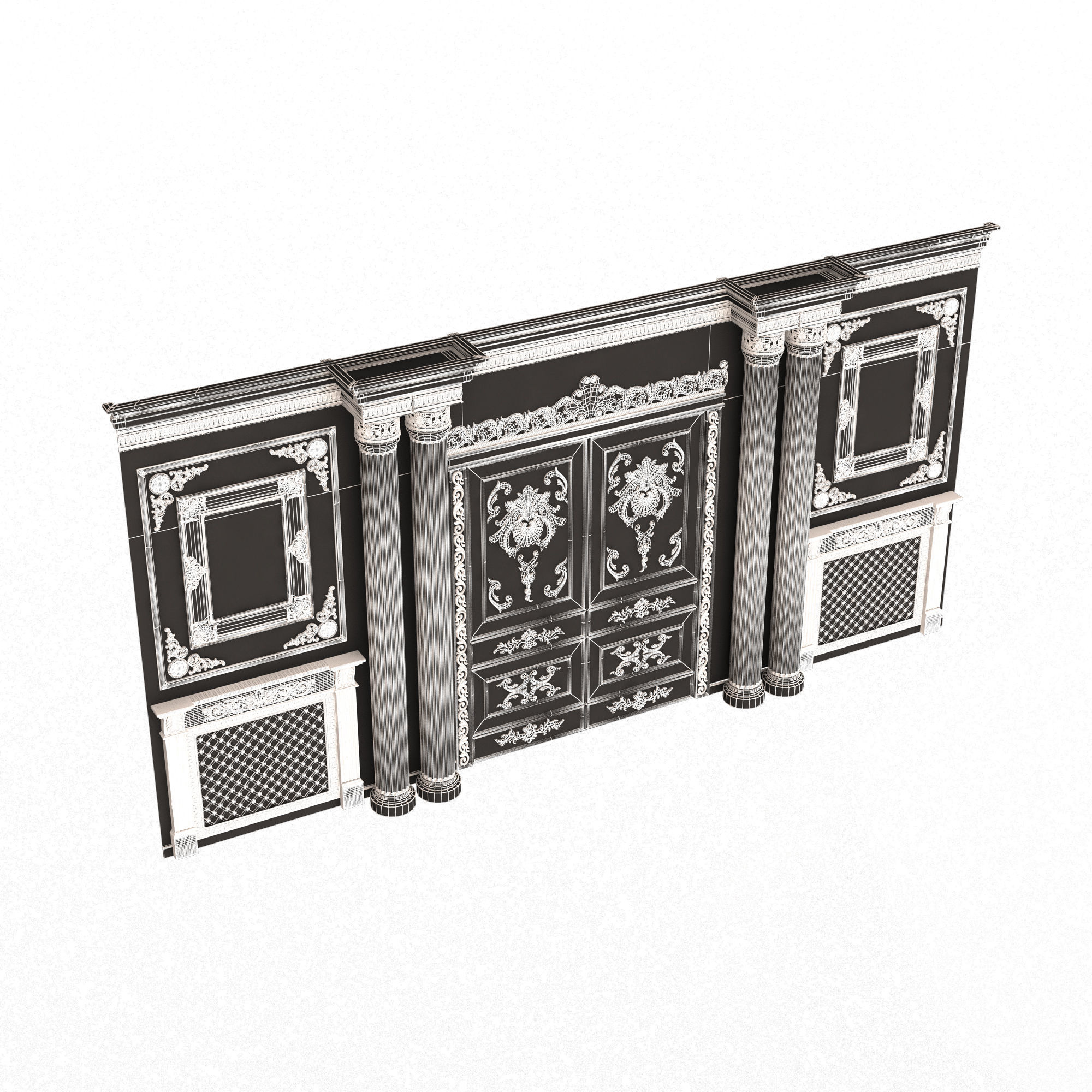 Boiserie Classic Wall with Mouldings 012 White Low-poly 3D model_7