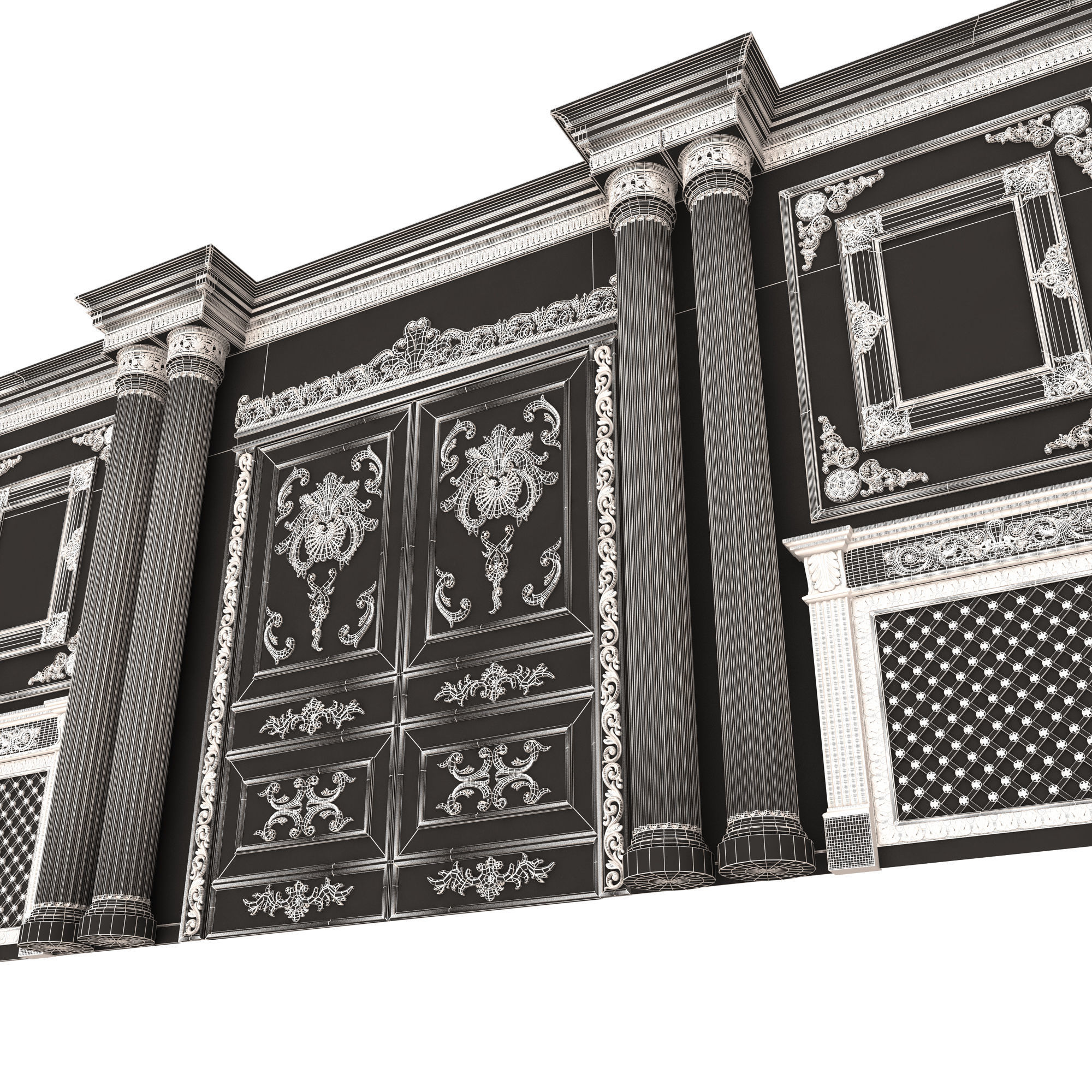Boiserie Classic Wall with Mouldings 012 White Low-poly 3D model_10