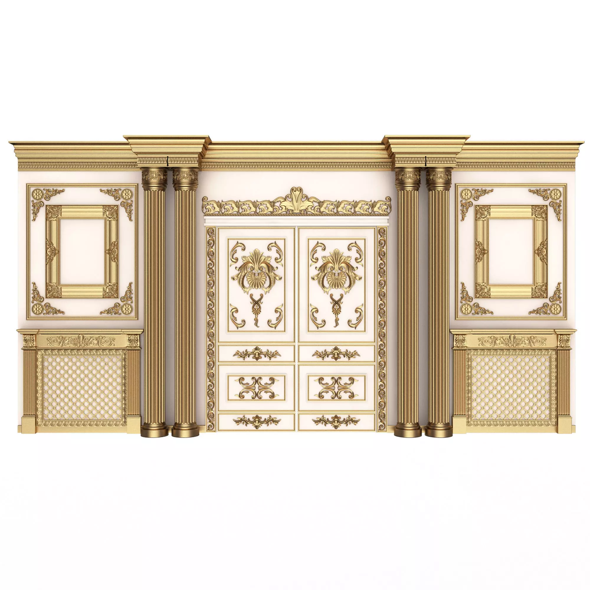 Boiserie Classic Wall with Mouldings 012 White Low-poly 3D model_0