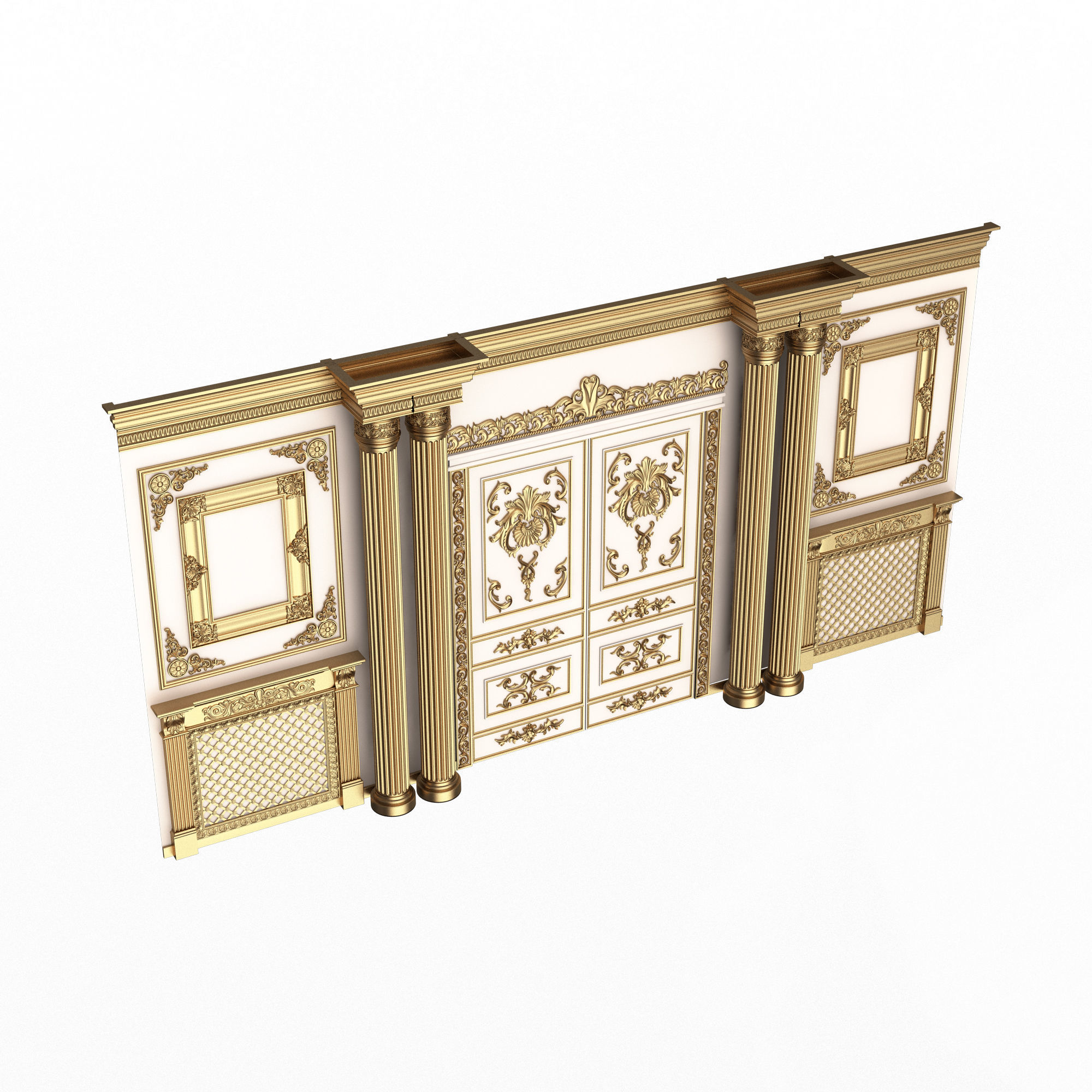 Boiserie Classic Wall with Mouldings 012 White Low-poly 3D model_1