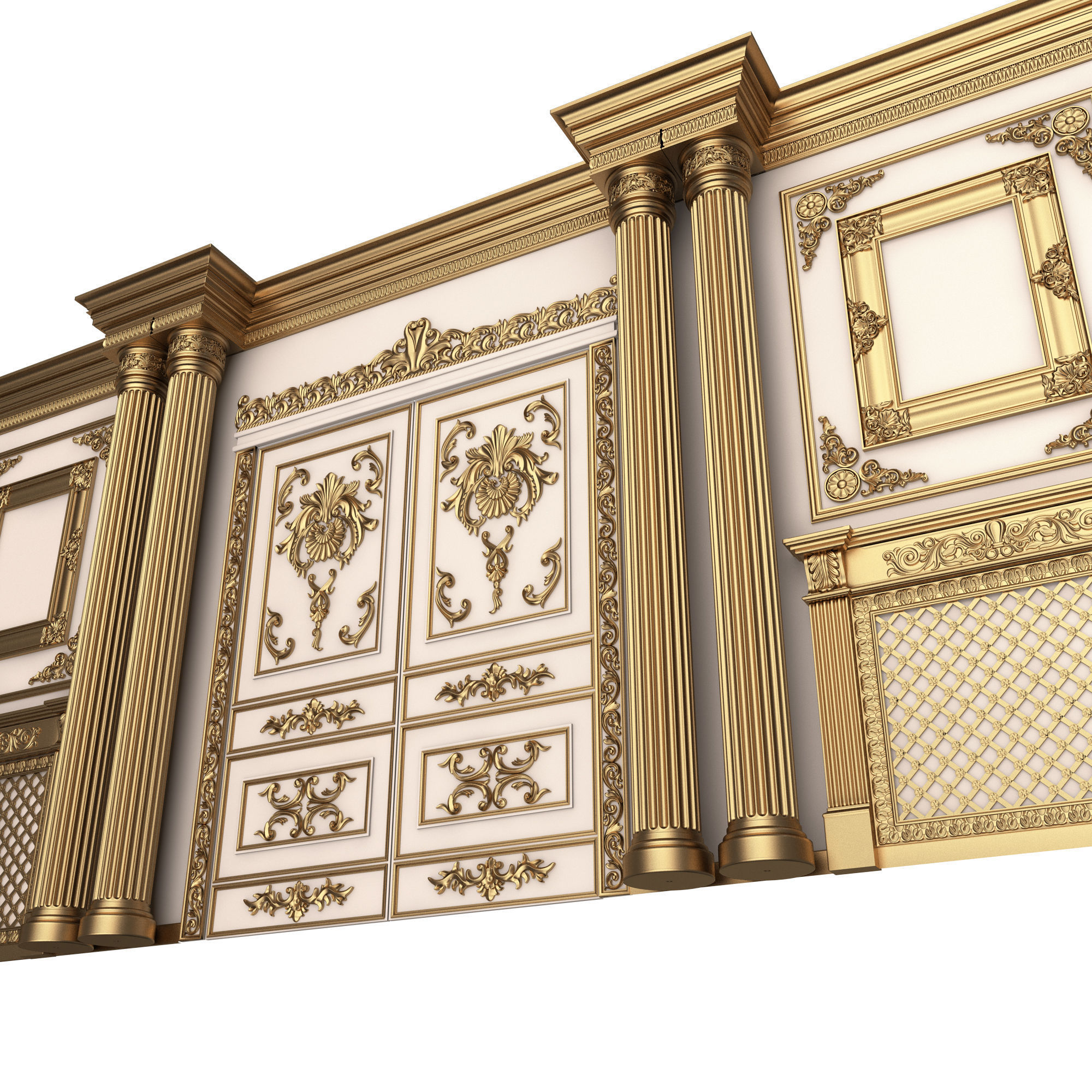 Boiserie Classic Wall with Mouldings 012 White Low-poly 3D model_4