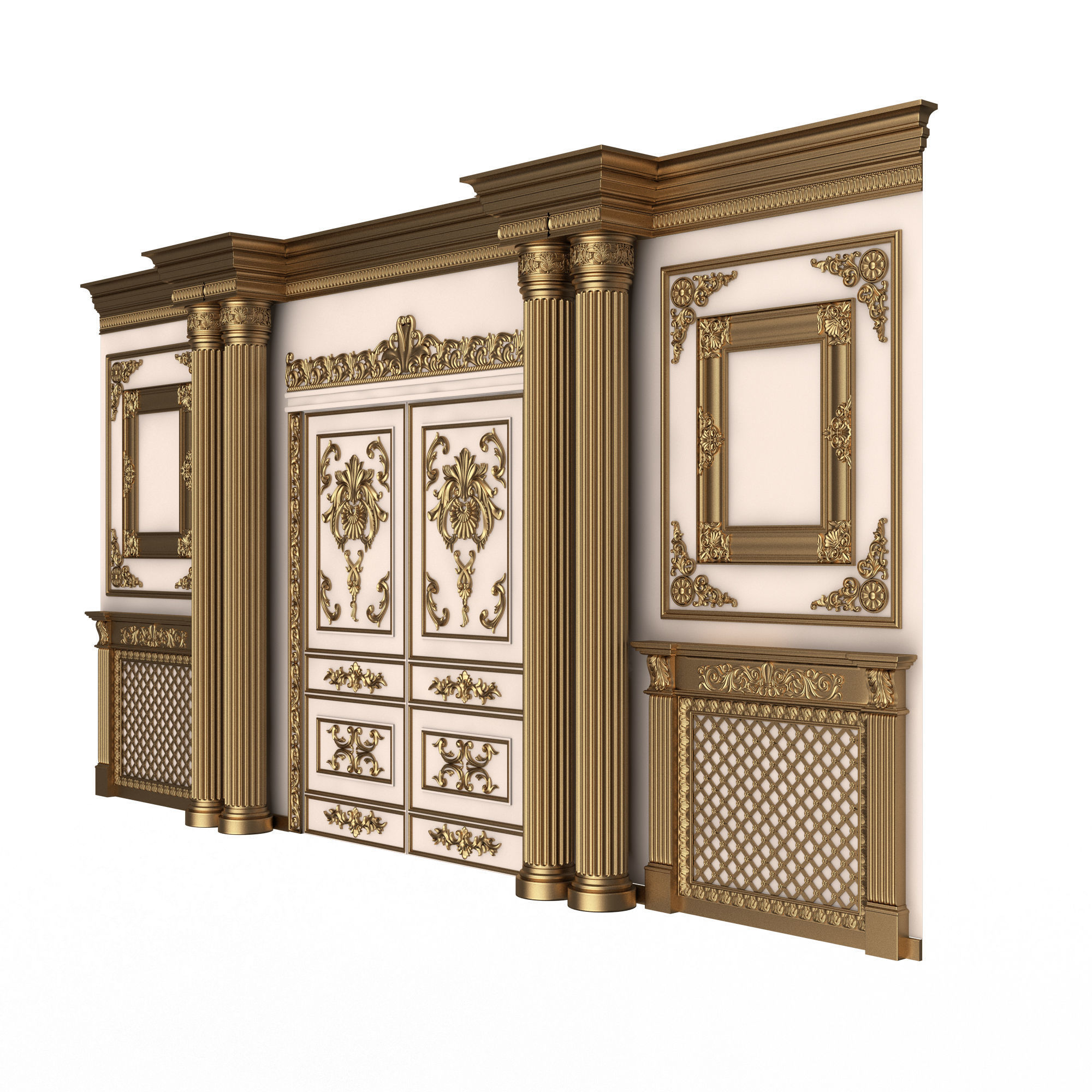 Boiserie Classic Wall with Mouldings 012 White Low-poly 3D model_2