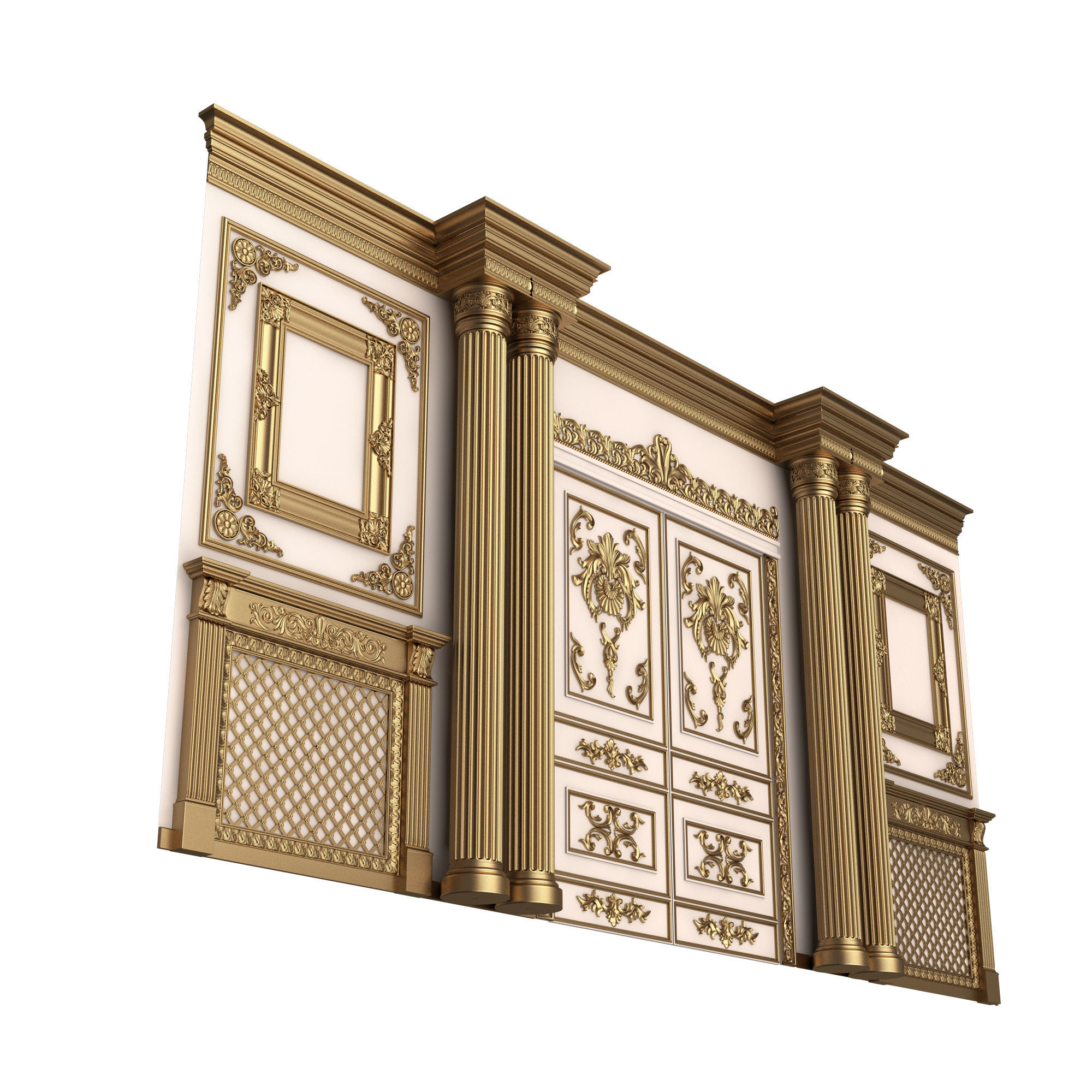 Boiserie Classic Wall with Mouldings 012 White Low-poly 3D model_3