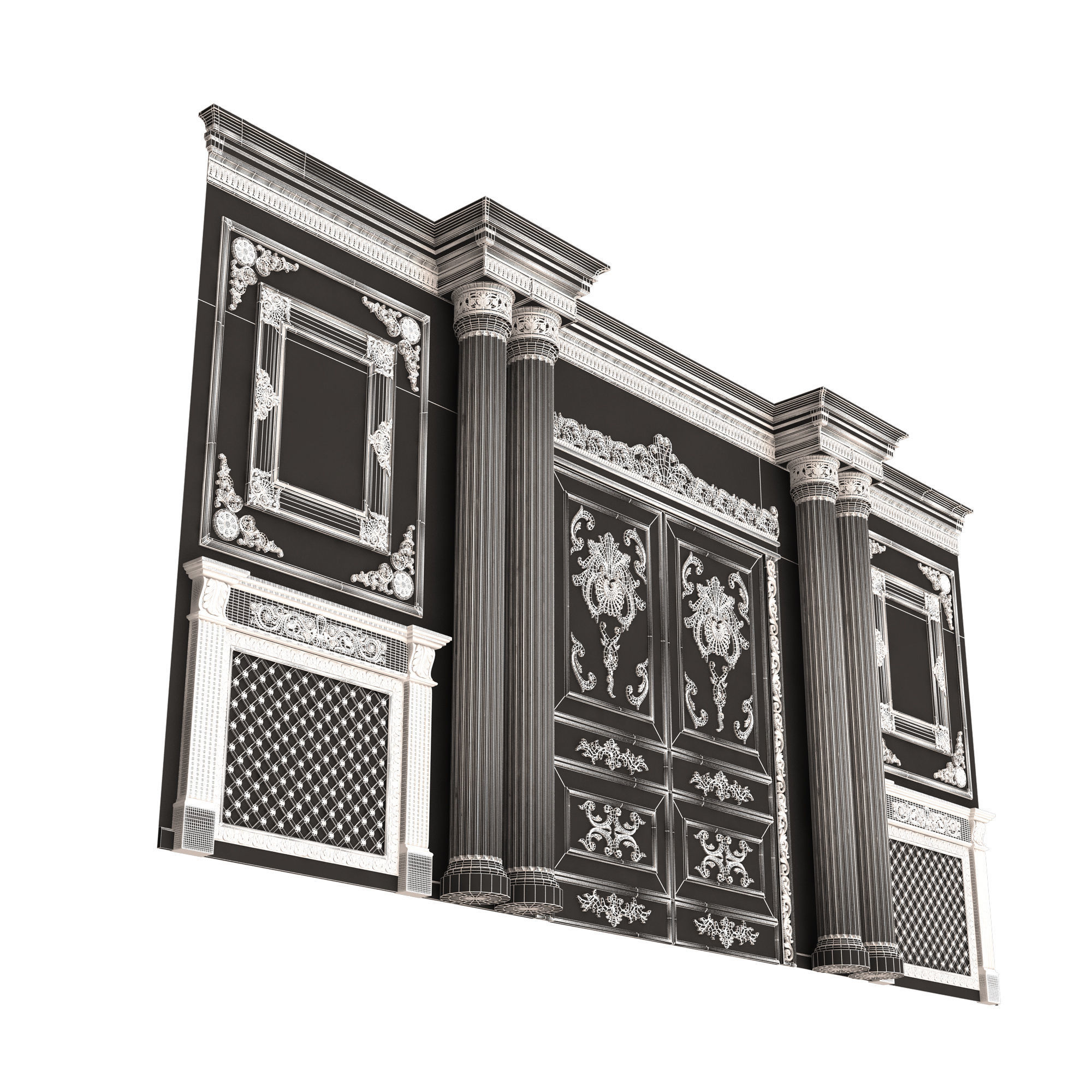 Boiserie Classic Wall with Mouldings 012 Black Low-poly 3D model_9