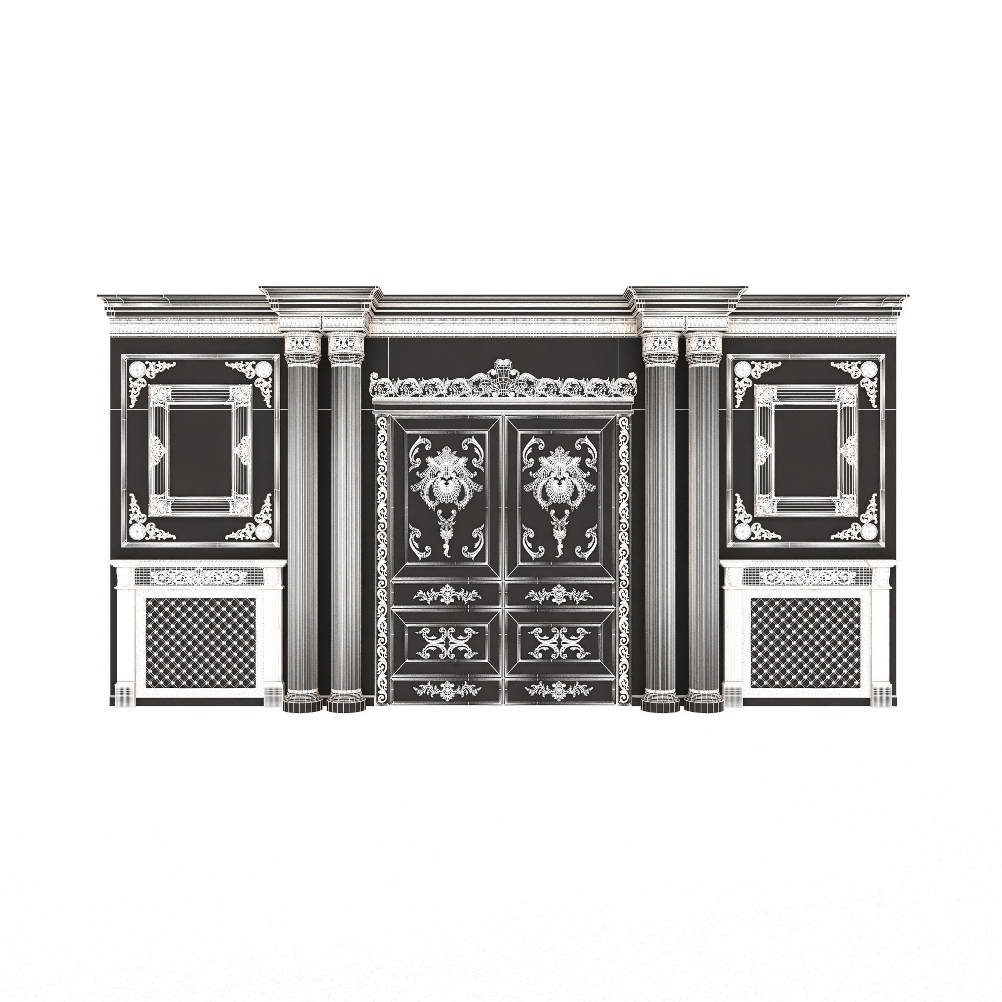 Boiserie Classic Wall with Mouldings 012 Black Low-poly 3D model_6