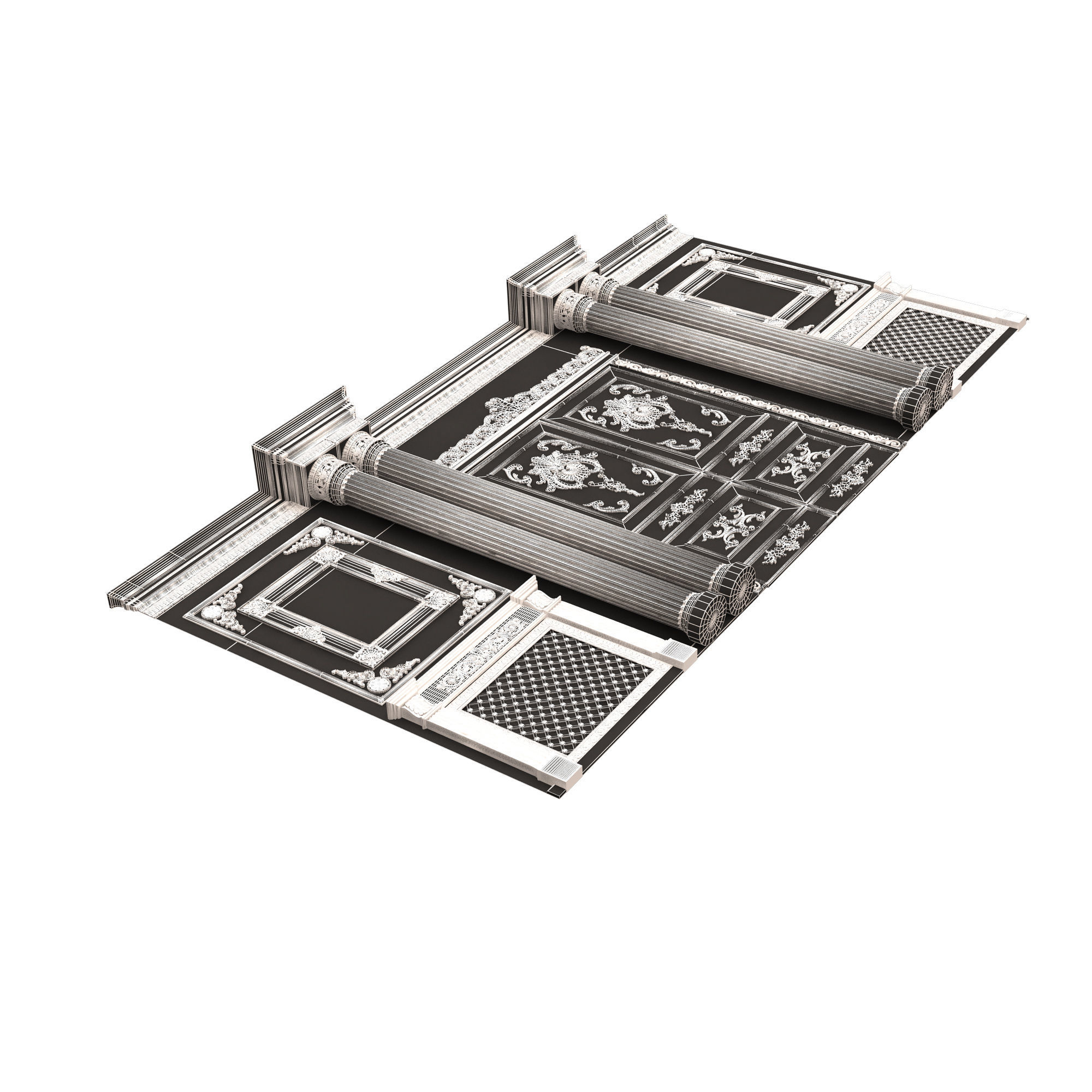 Boiserie Classic Wall with Mouldings 012 Black Low-poly 3D model_11